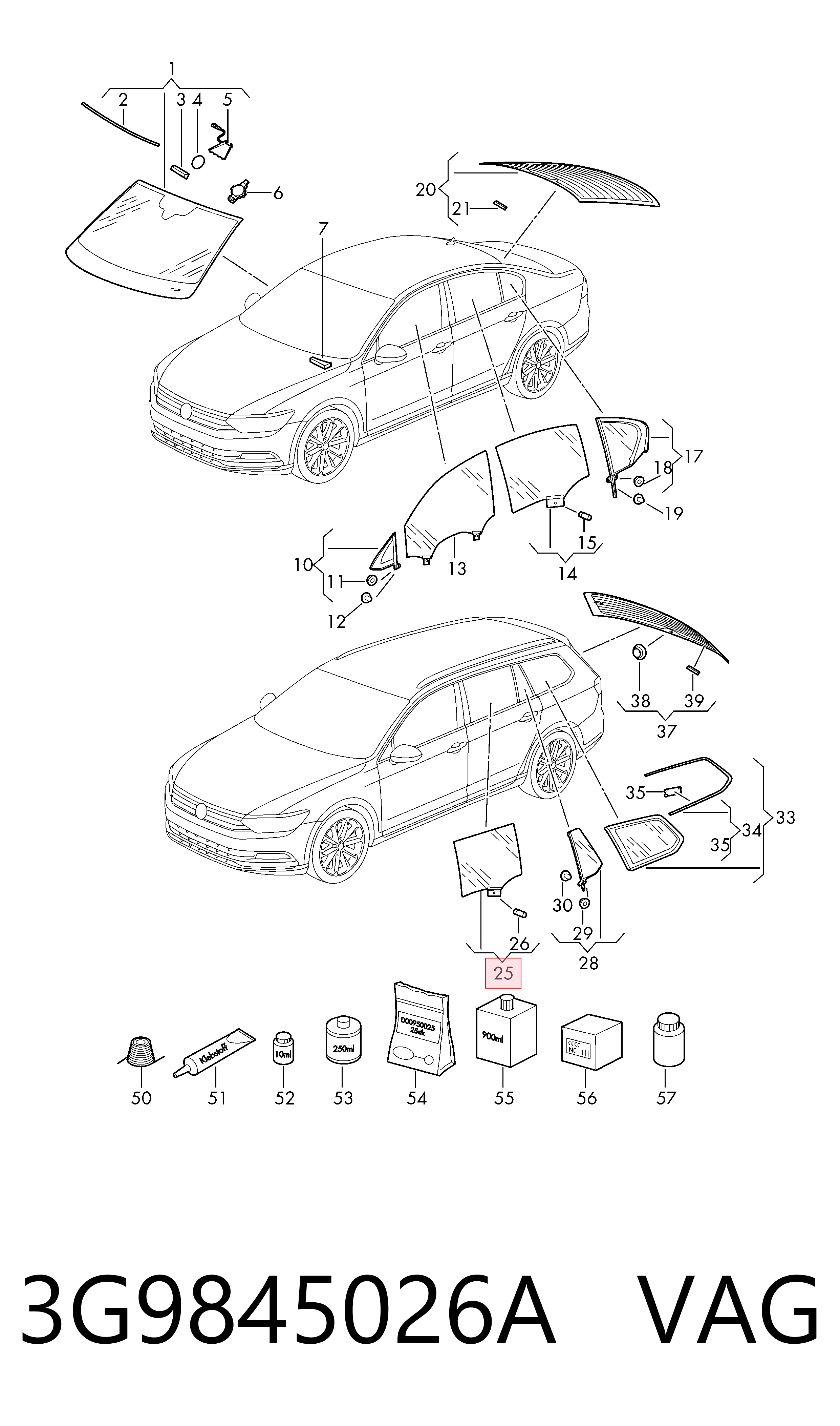 3G9845026A VAG Стекло задней правой двери
