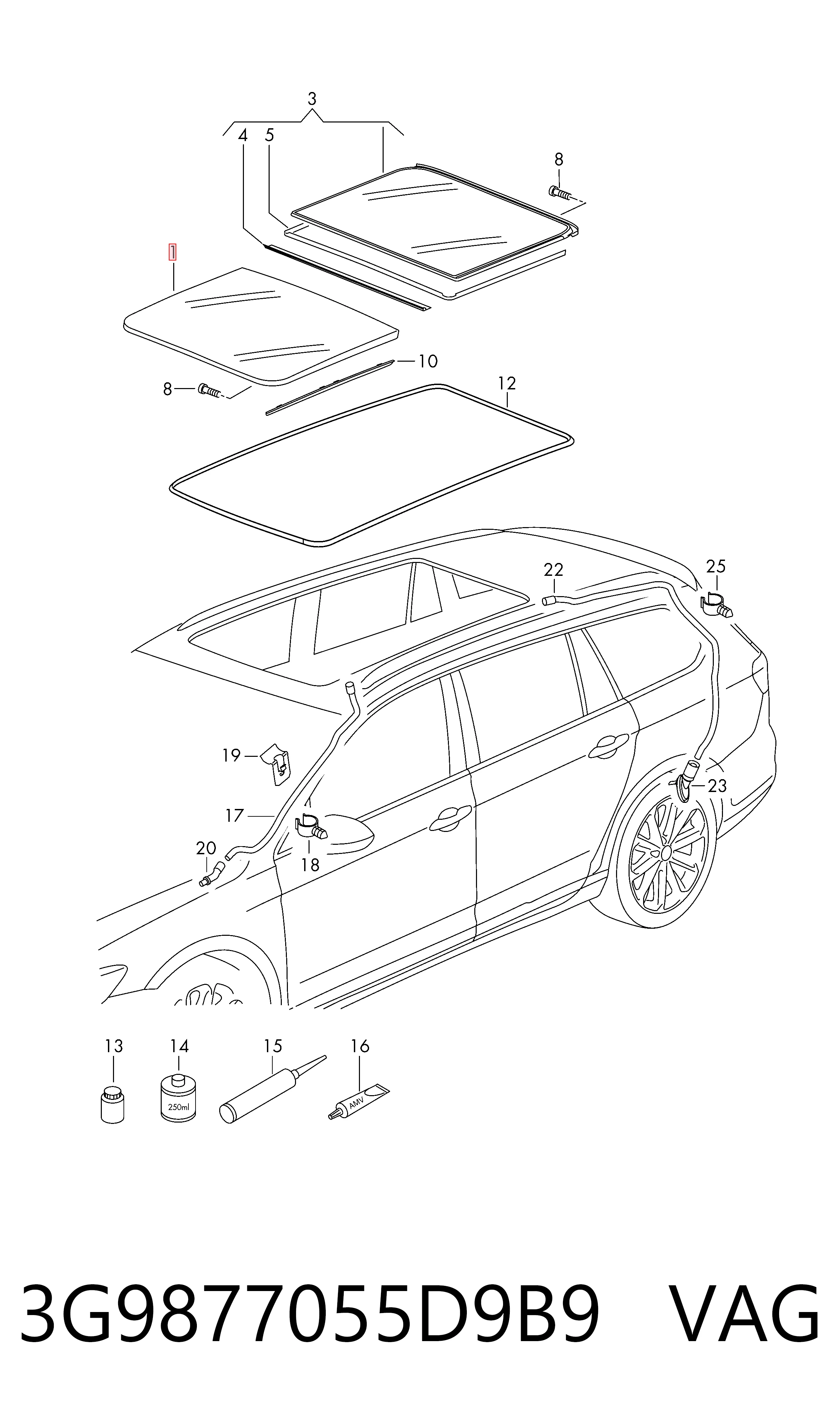 3G9877055D9B9 VAG Крышка люка крыши передняя