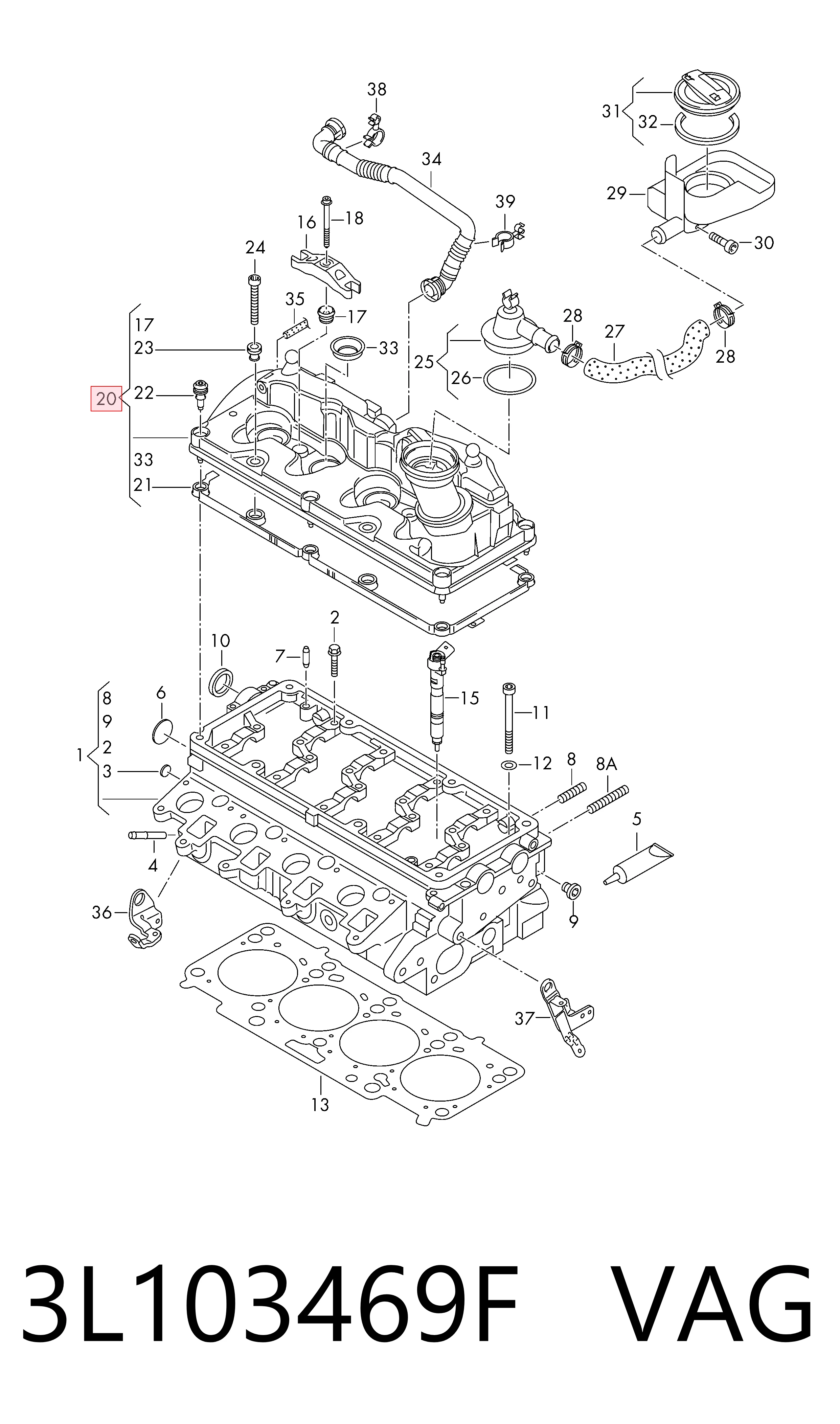 3L103469F VAG Крышка двигателя