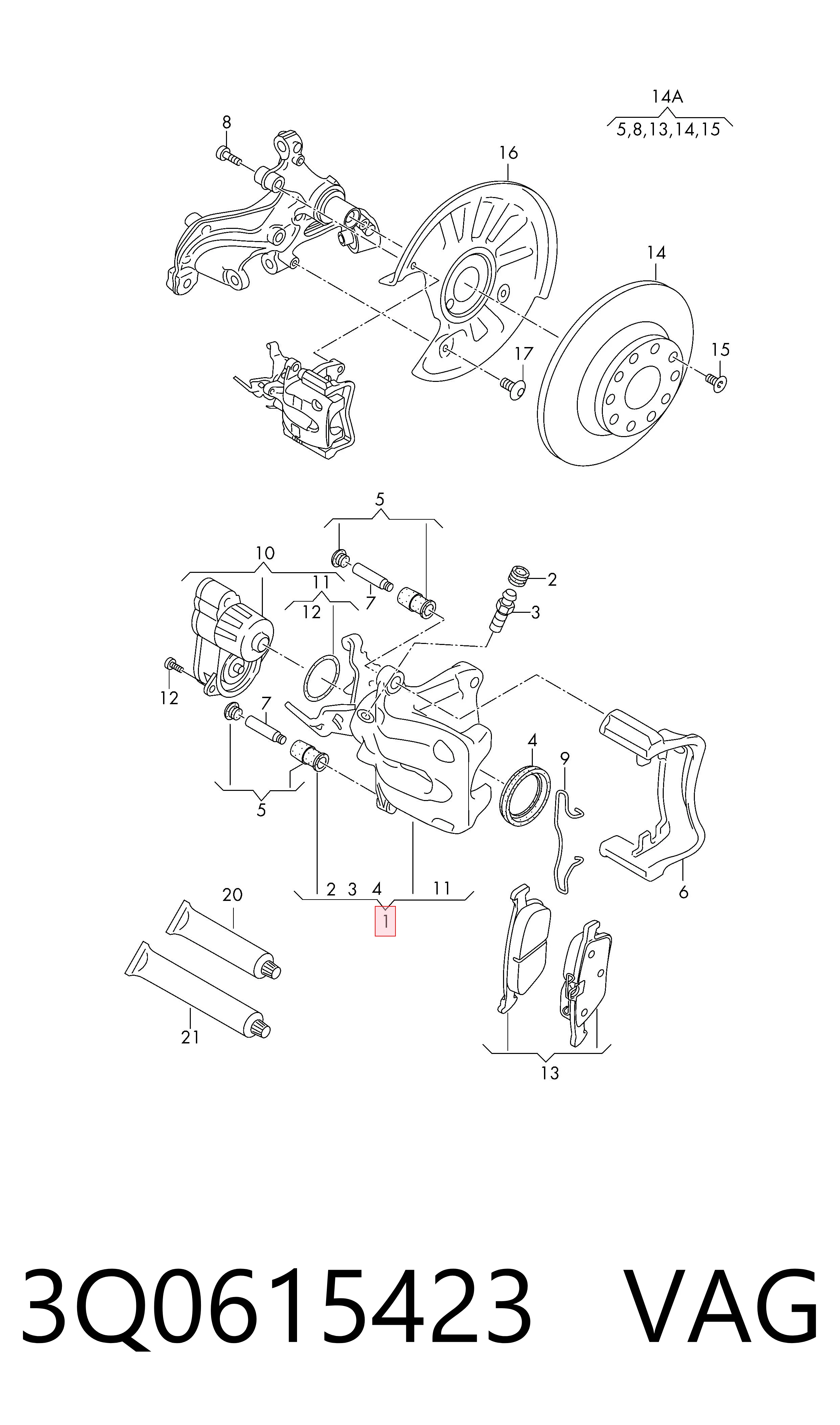 Задний левый суппорт VAG 3Q0615423 цена, от 25.40 USD