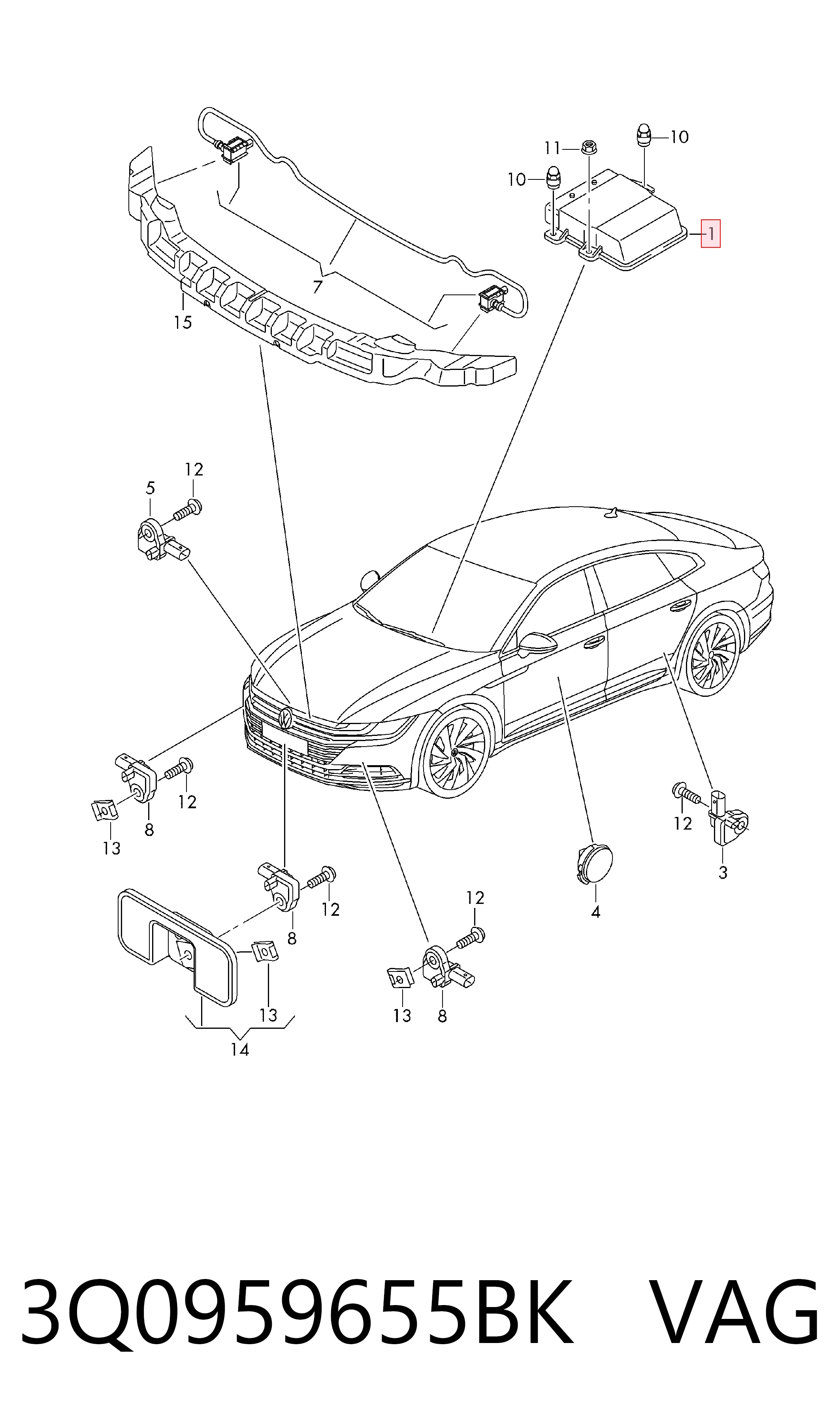 3Q0959655BK VAG Модуль-процессор управления подушкой безопасности (ЭБУ AIRBAG)