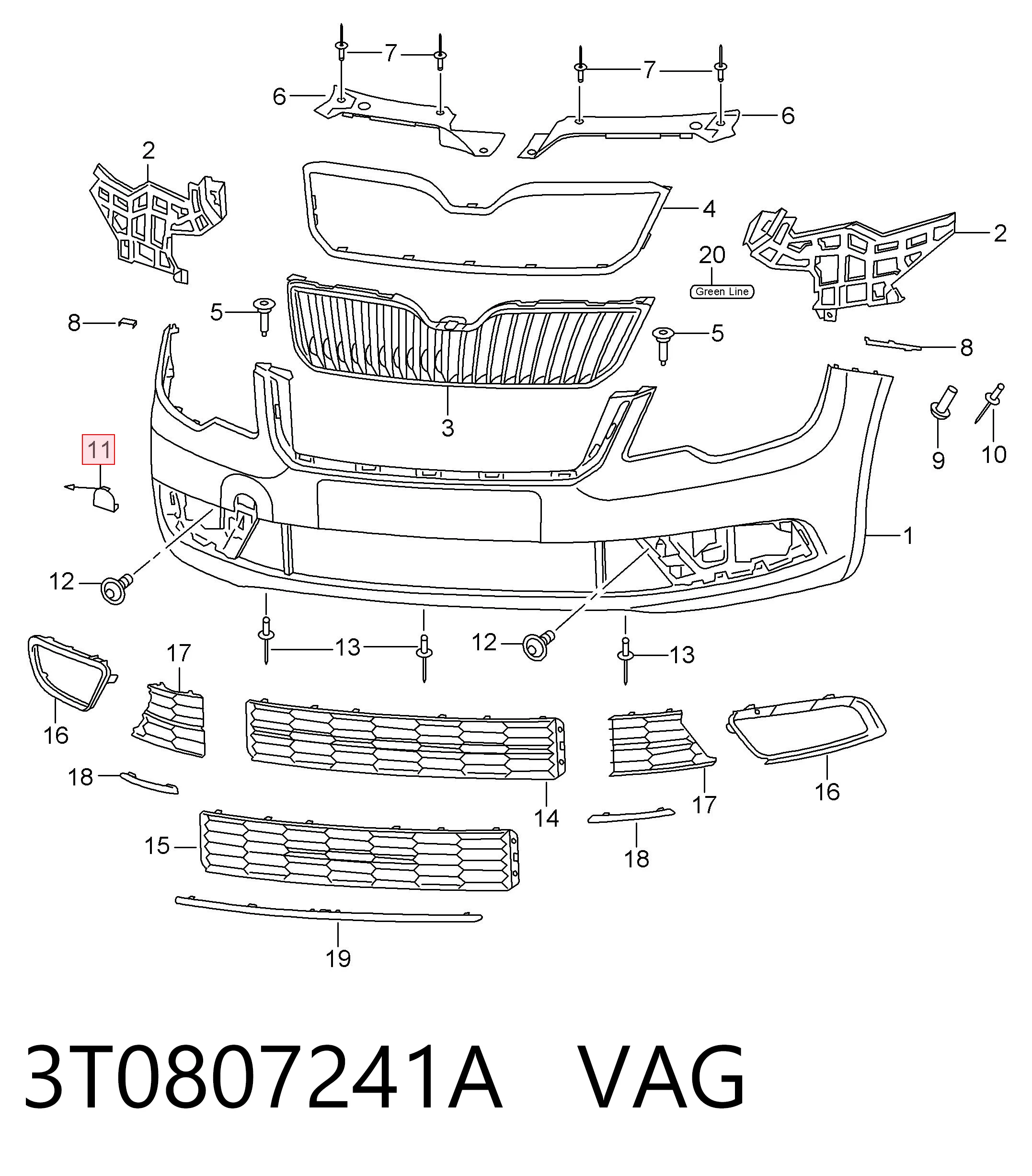 3T0807241A VAG Передняя заглушка бампера буксировочного крюка