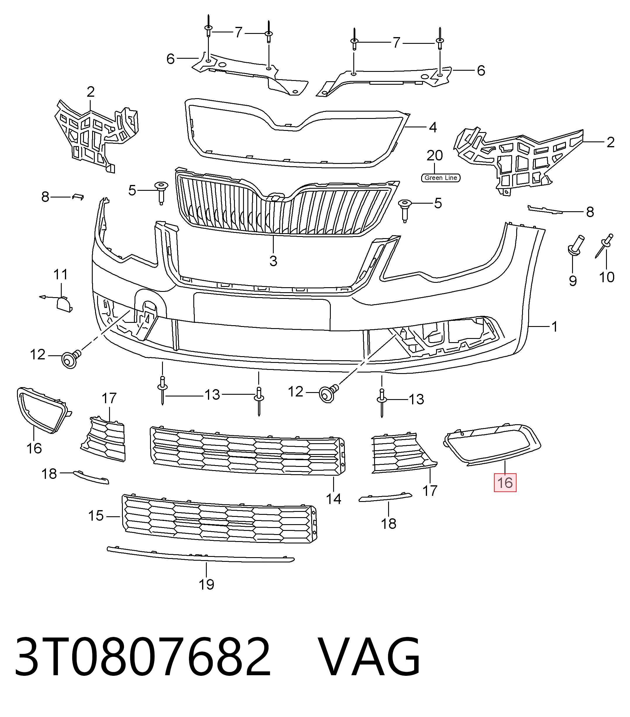 3T0807682 VAG Ободок (окантовка) фары противотуманной правой