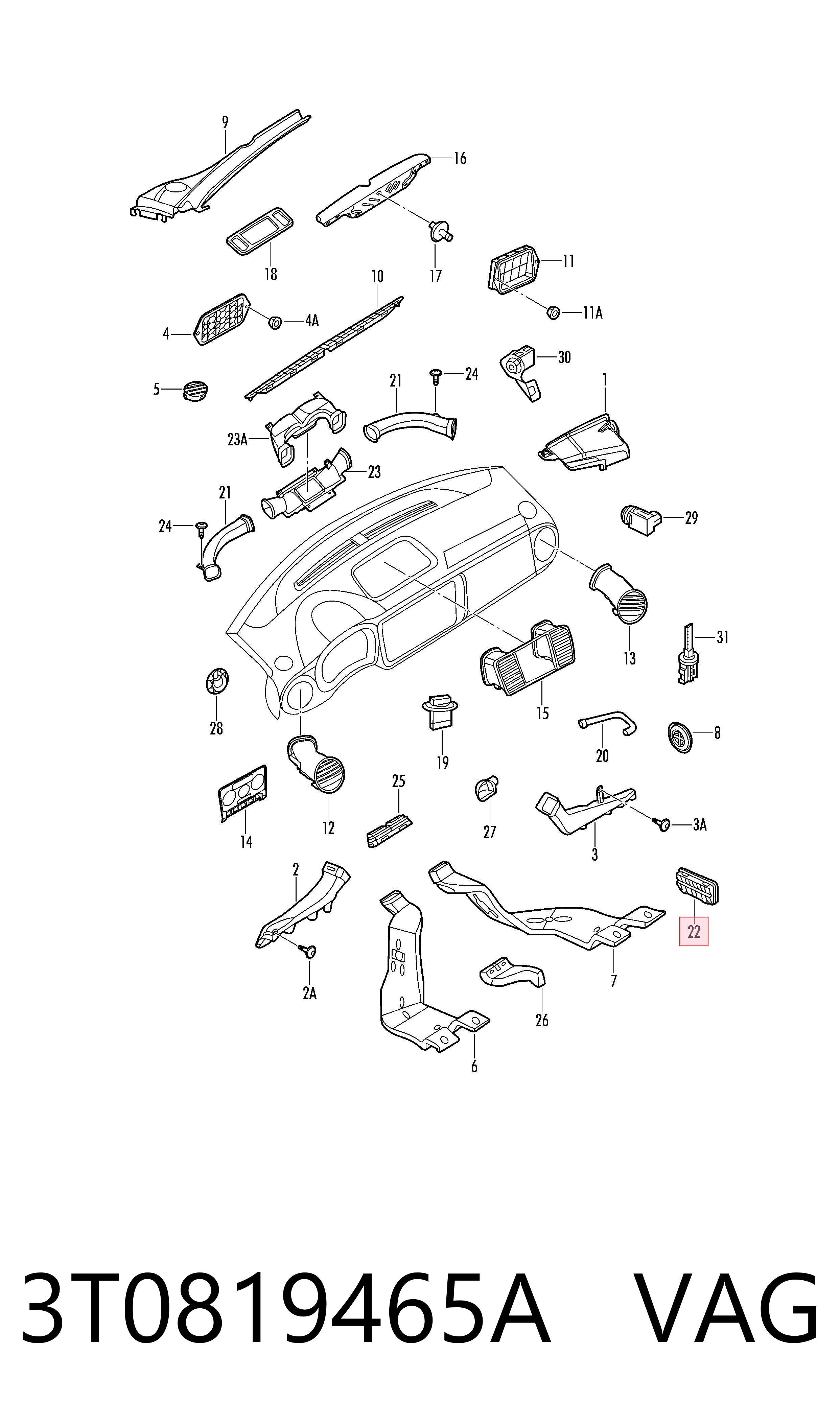 Купить 3T0819465A VAG Решетка воздухозаборника салона