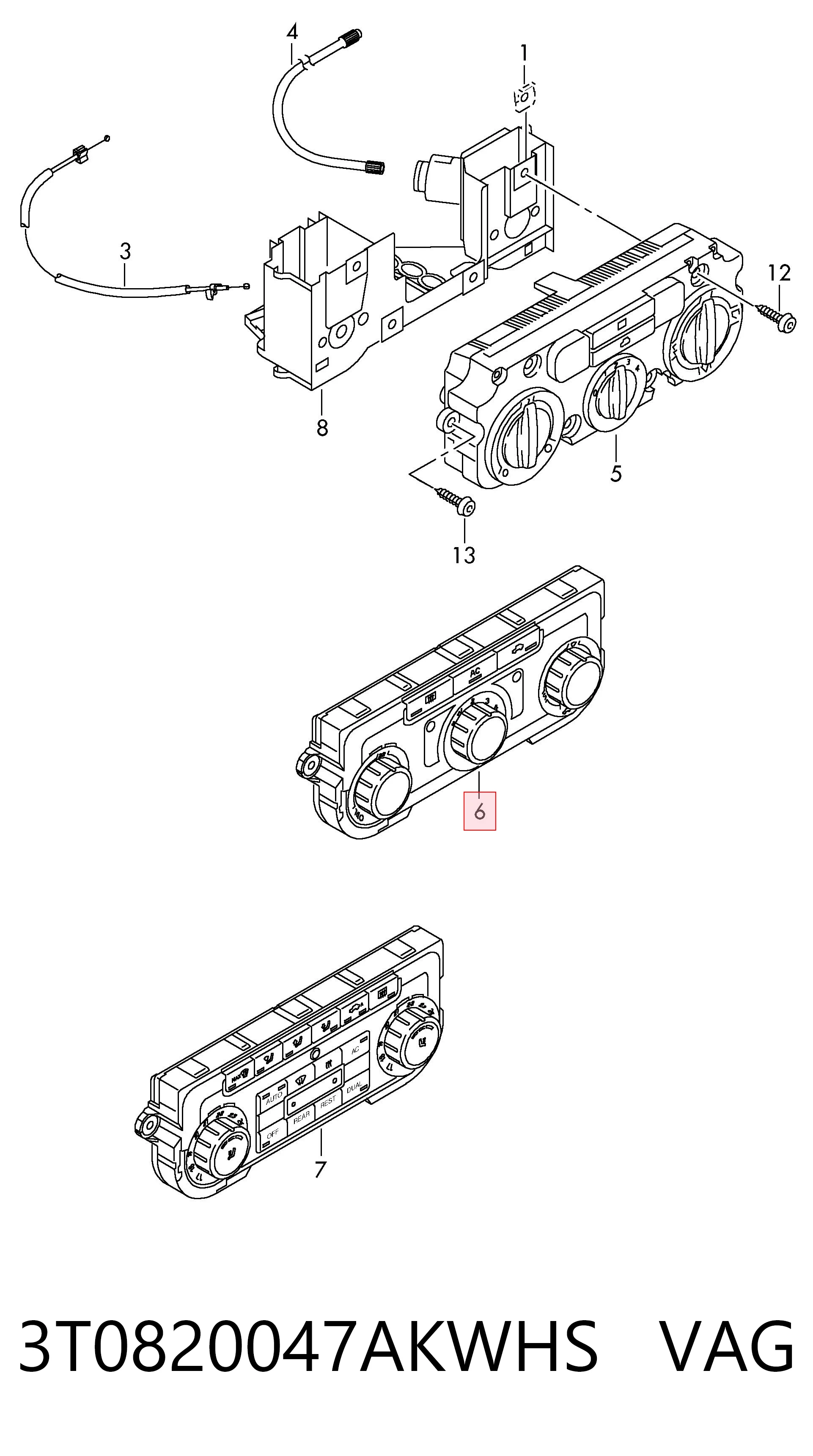 3T0820047AKWHS VAG Механизм управления кондиционером