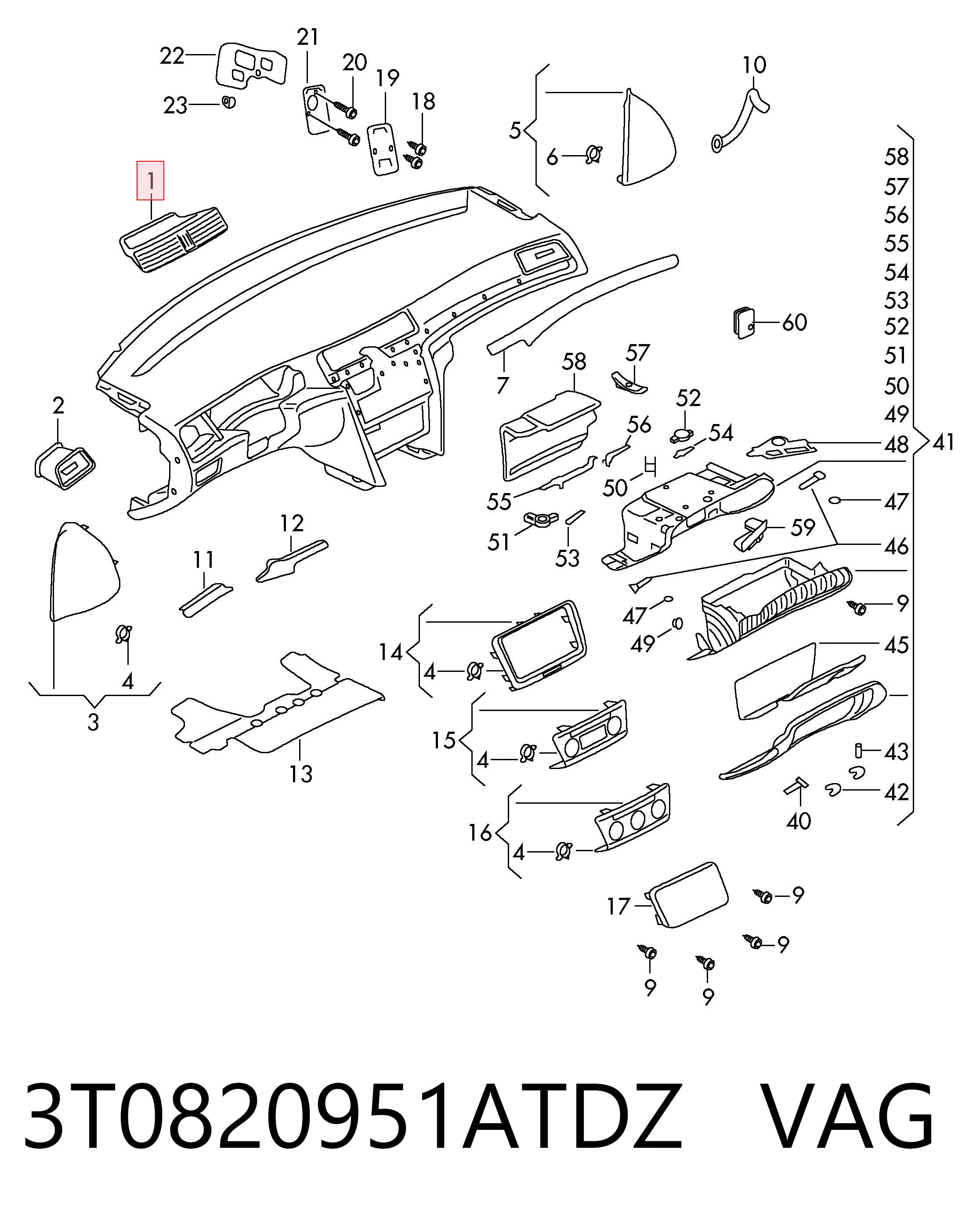 3T0820951ATDZ VAG Решетка воздуховода