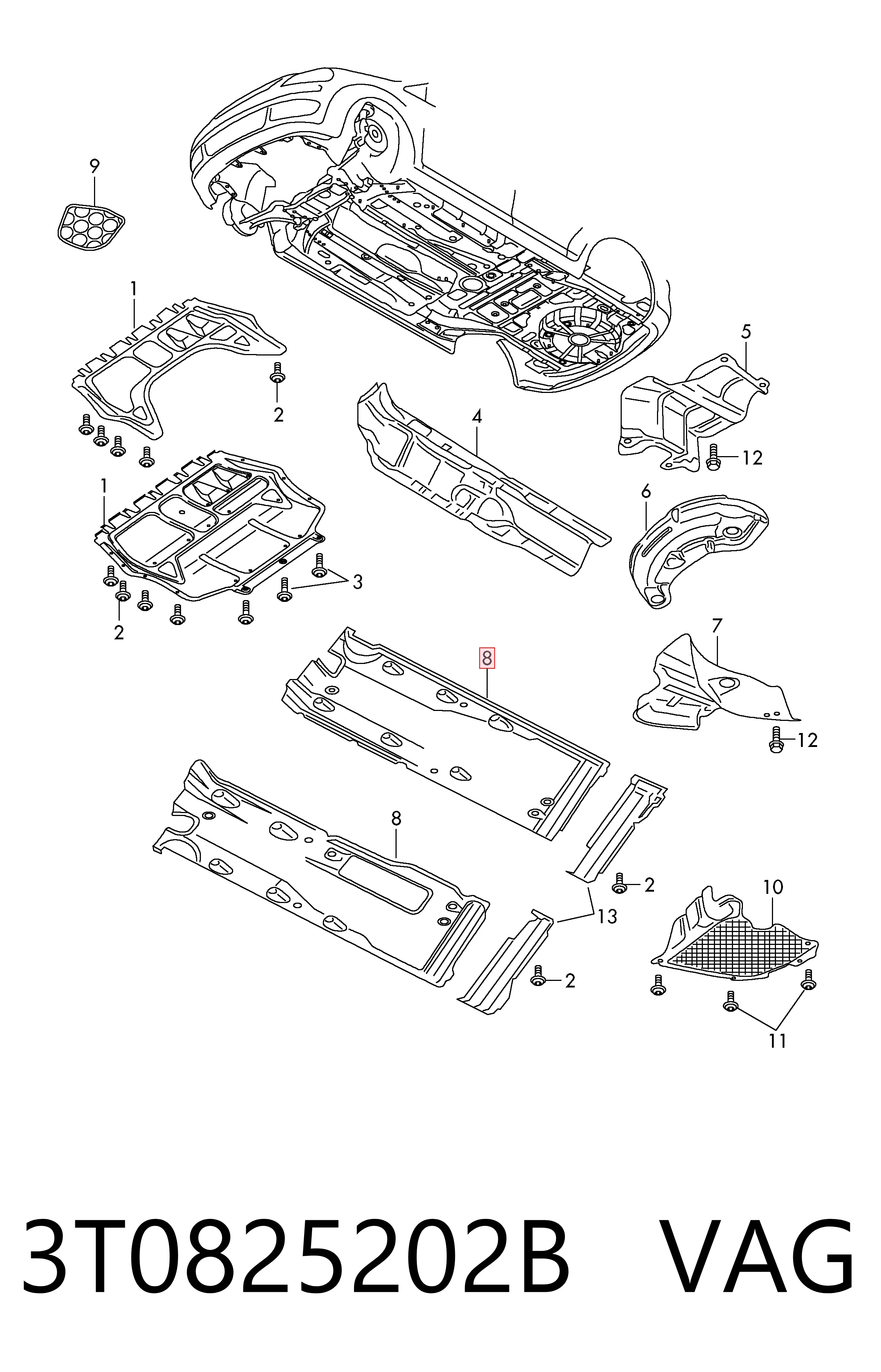 3T0825202B VAG Защита днища правая