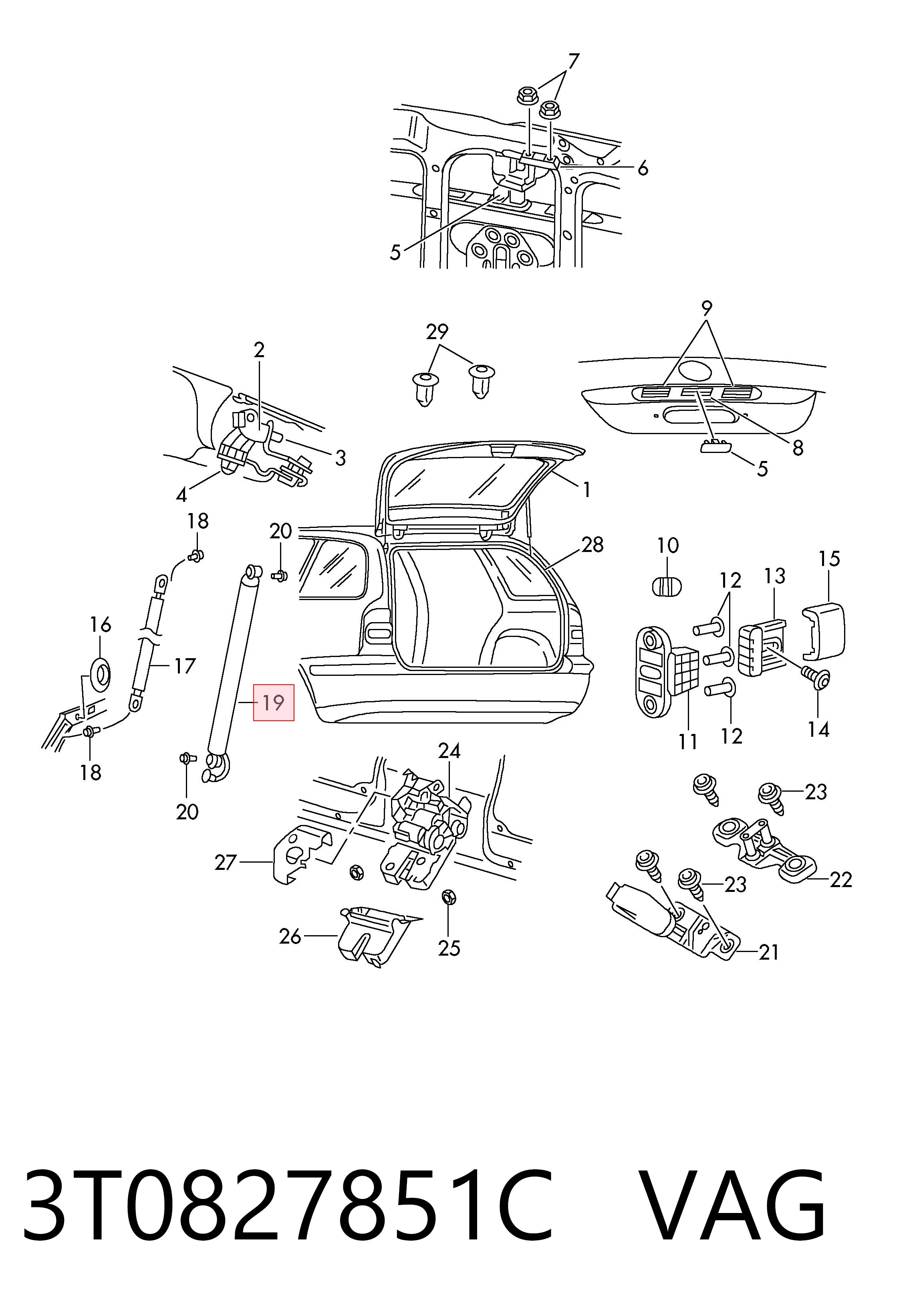 3T0827851C VAG Амортизатор крышки багажника