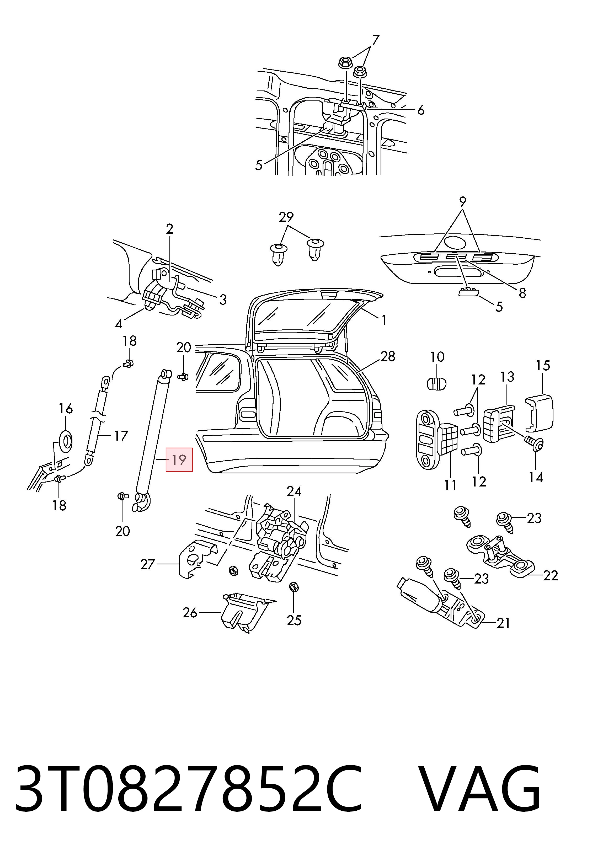 3T0827852C VAG Амортизатор крышки багажника