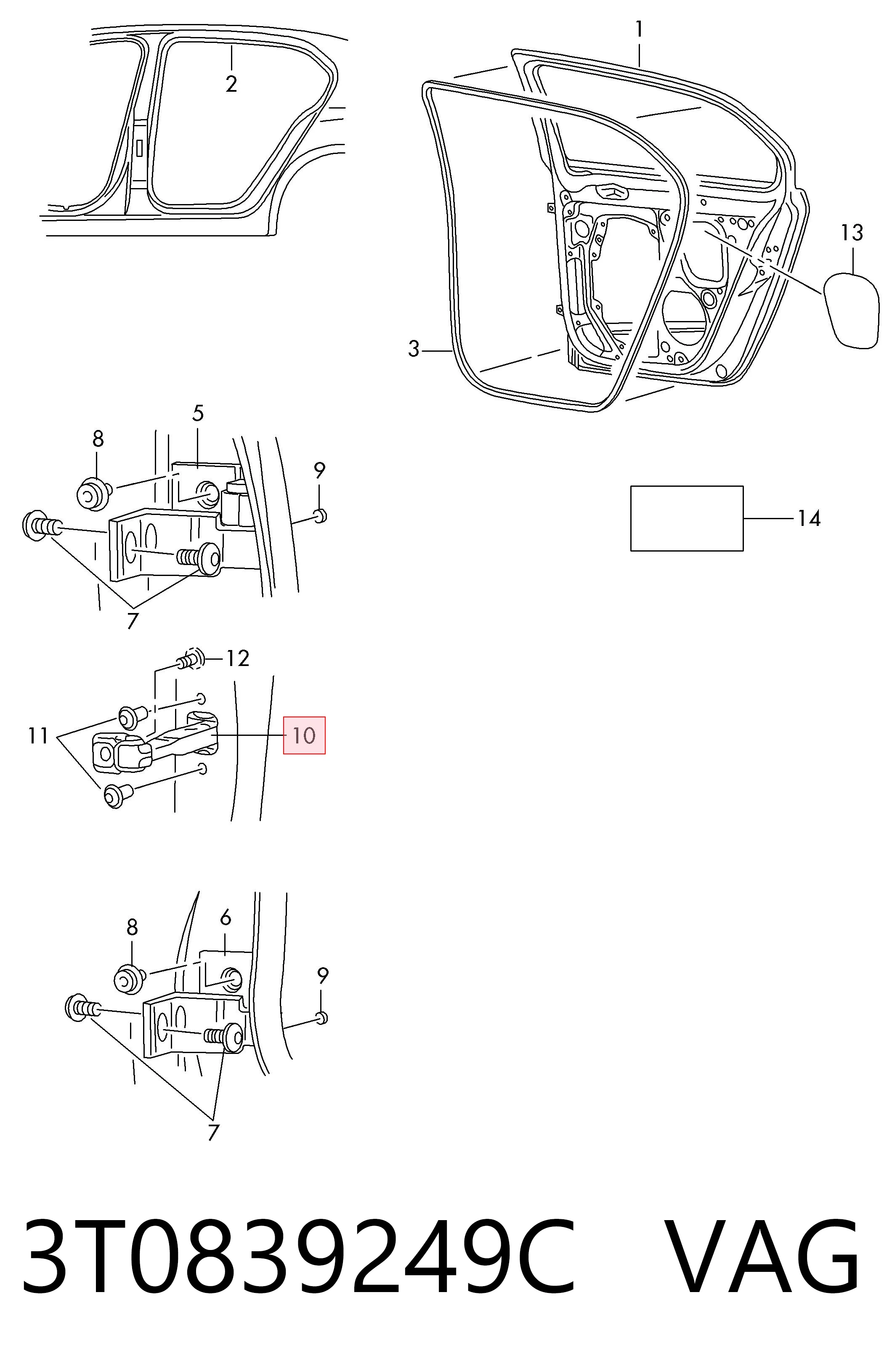 3T0839249C VAG Ограничитель двери, задний