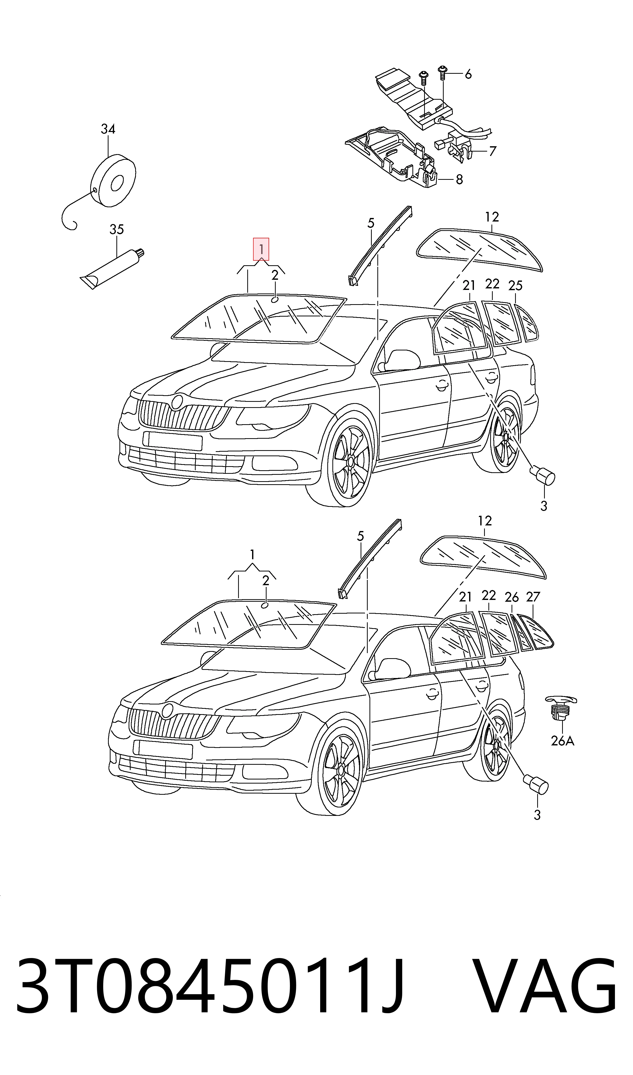3T0845011J VAG Автостекло
