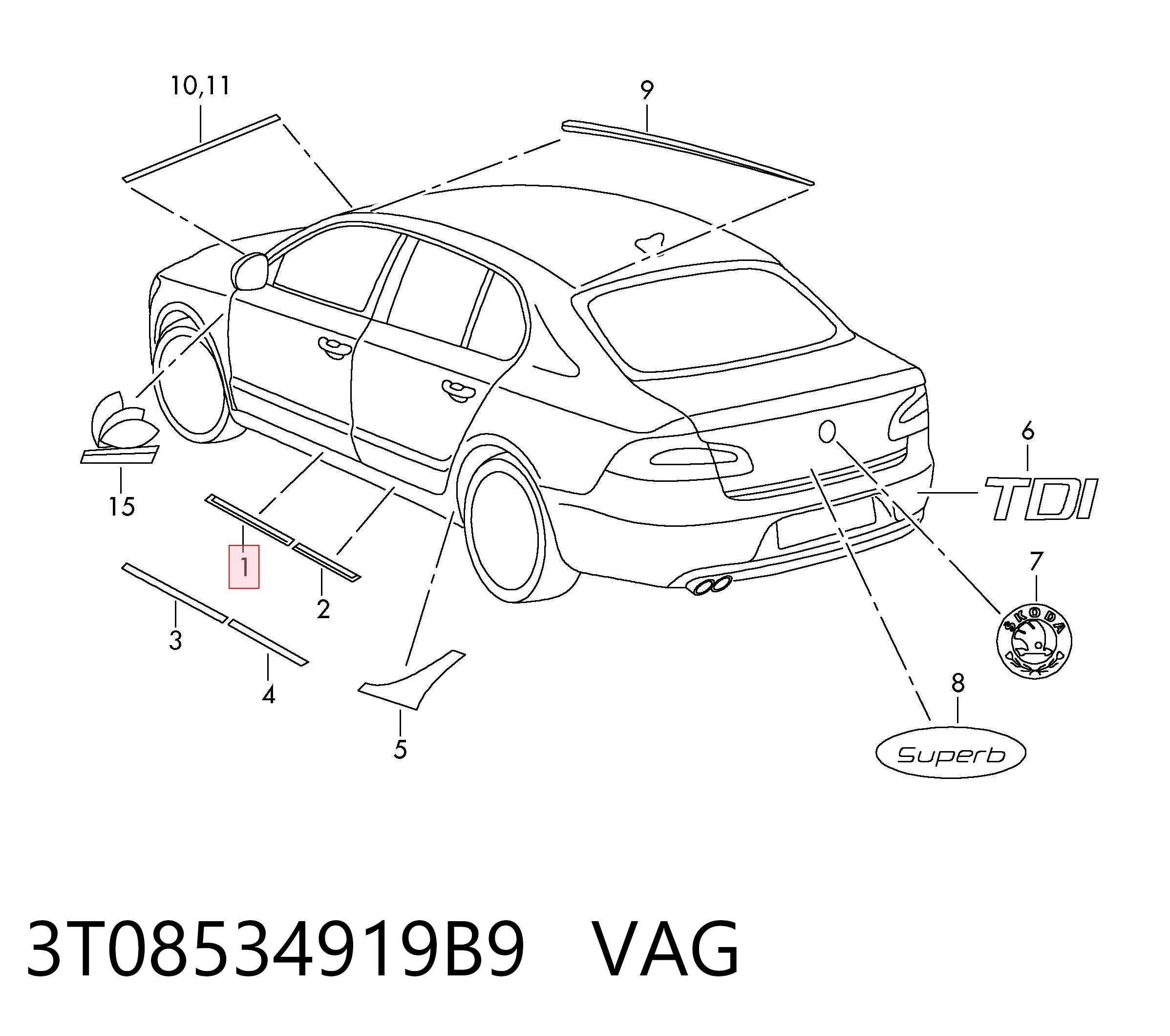 Накладка (молдинг) порога наружная передняя левая VAG 3T08534919B9 цена, от 6.21 USD