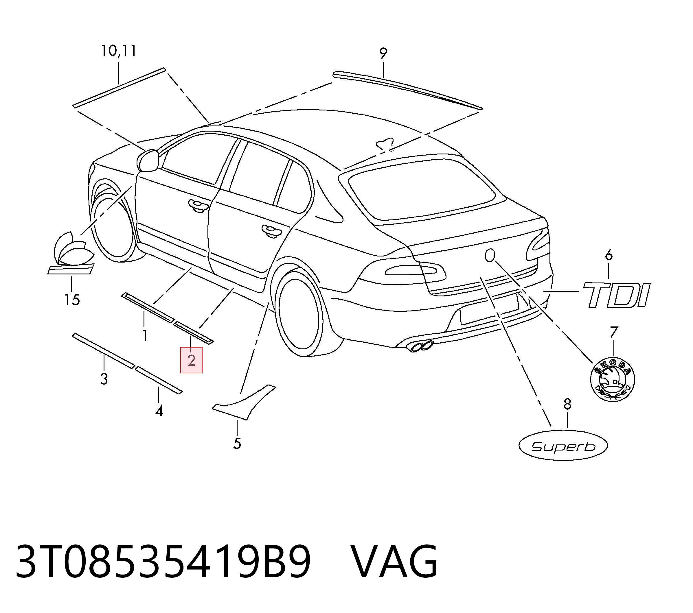 3T08535419B9 VAG Накладка наружняя (молдинг) порога, задняя левая