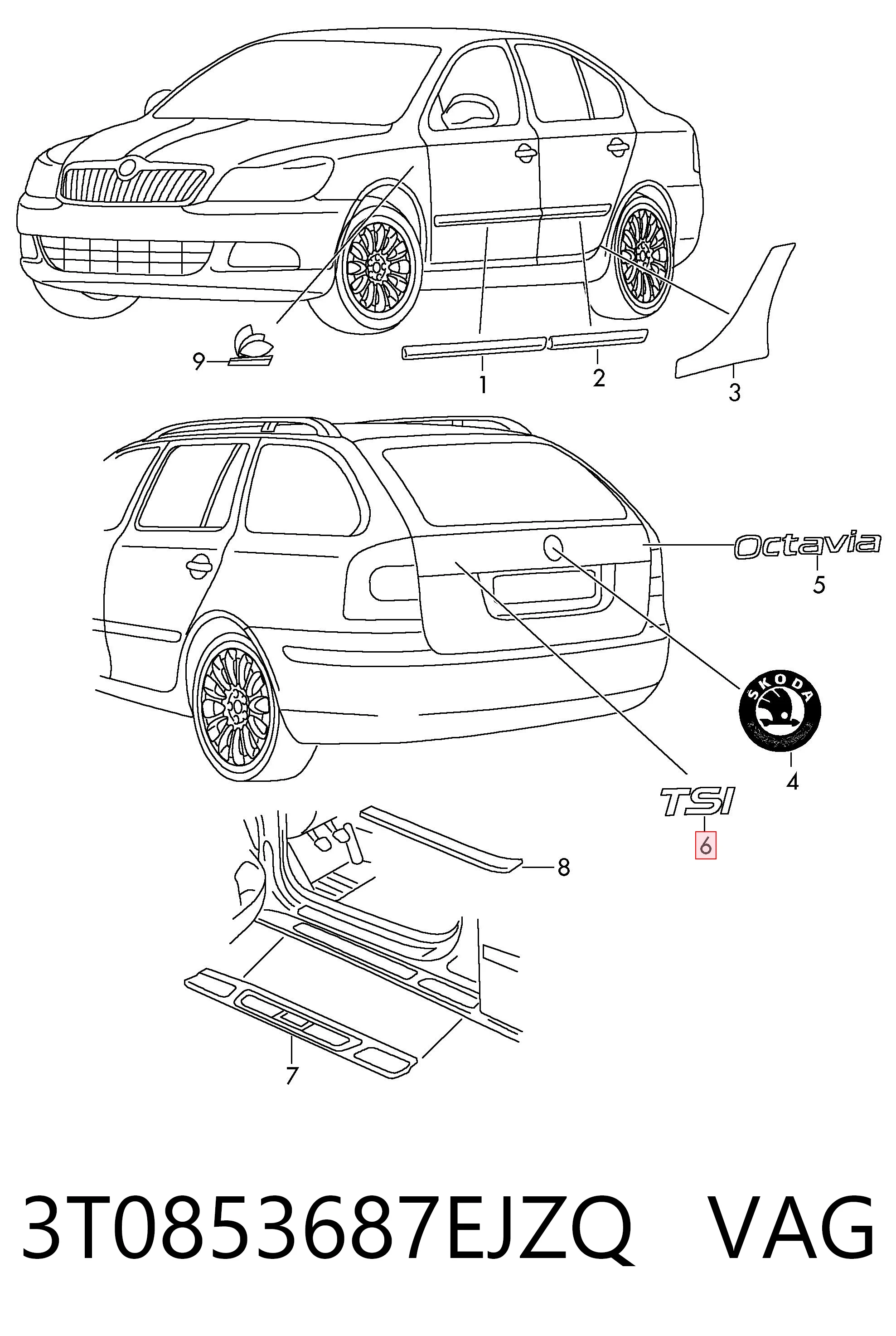 3T0853687EJZQ VAG Фирменный значек на багажник