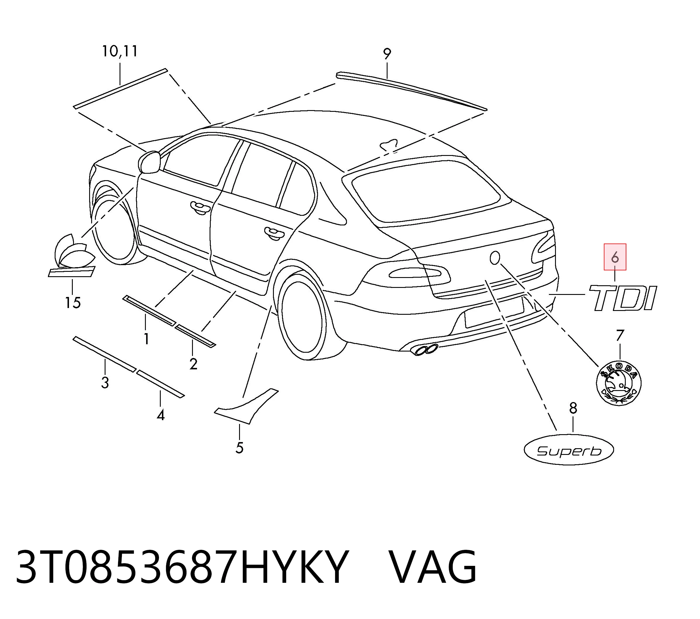 3T0853687HYKY VAG Фирменный значек на багажник