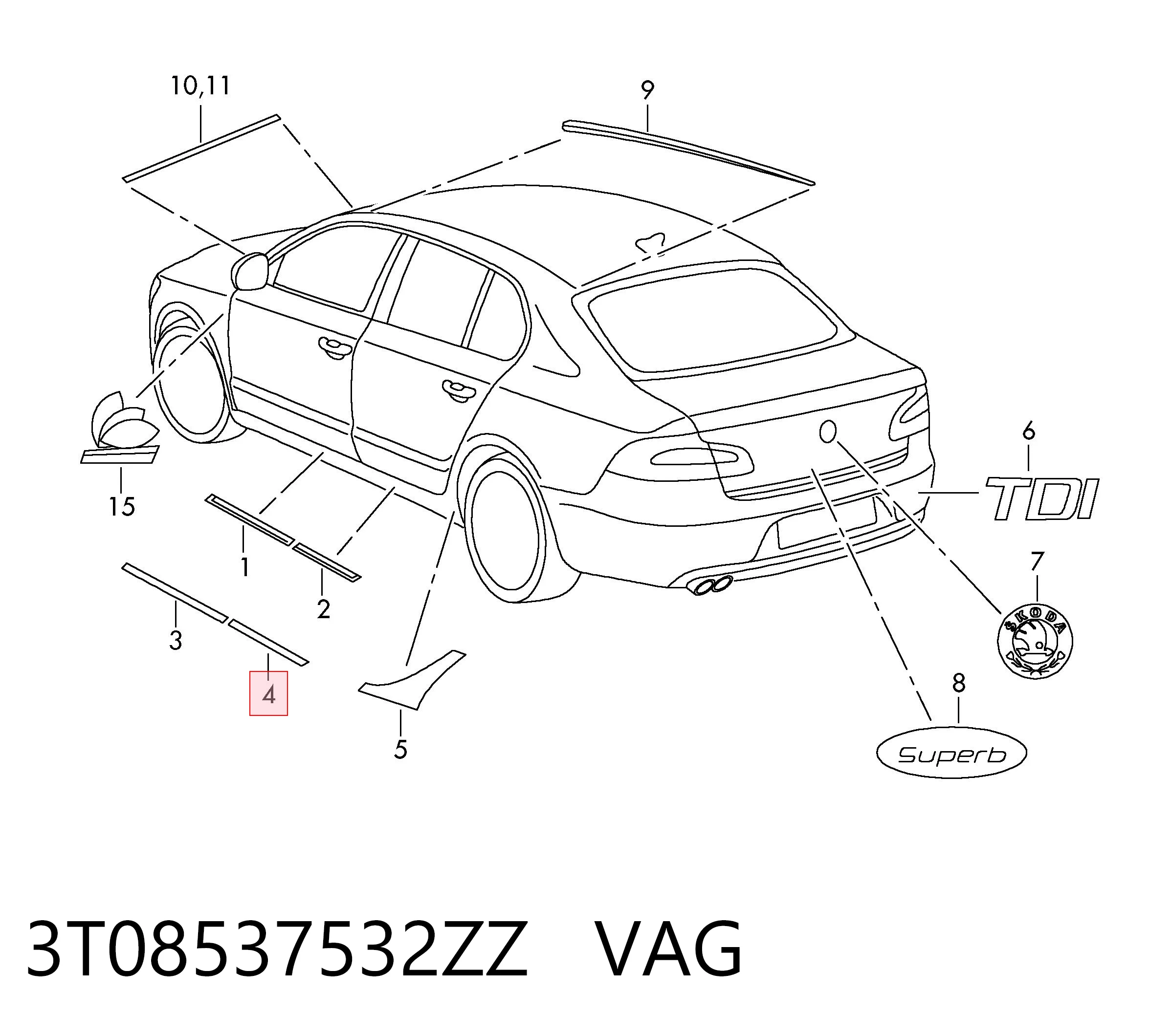 3T08537532ZZ VAG Надставка двери задней