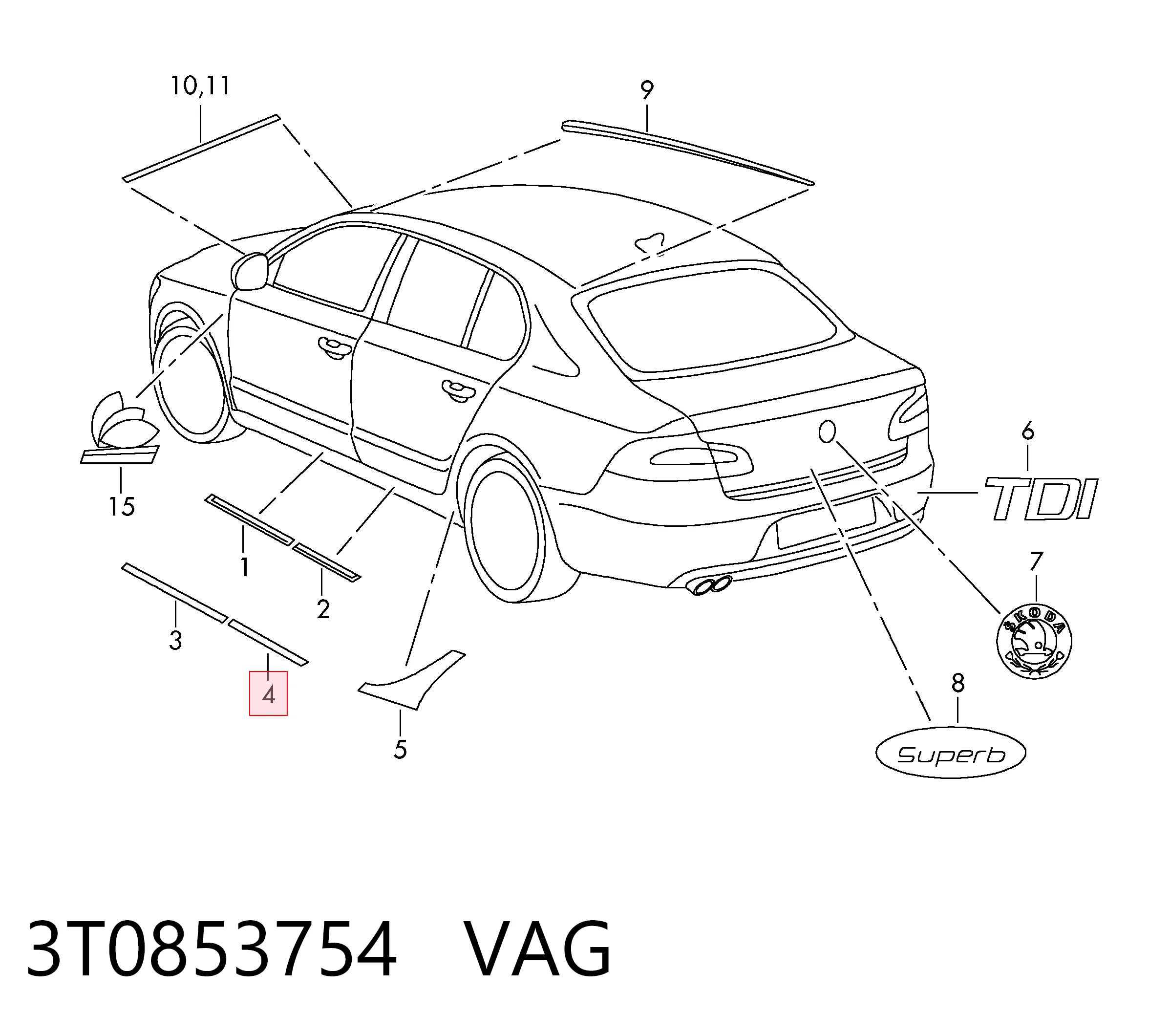 3T0853754 VAG Накладка задней правой двери
