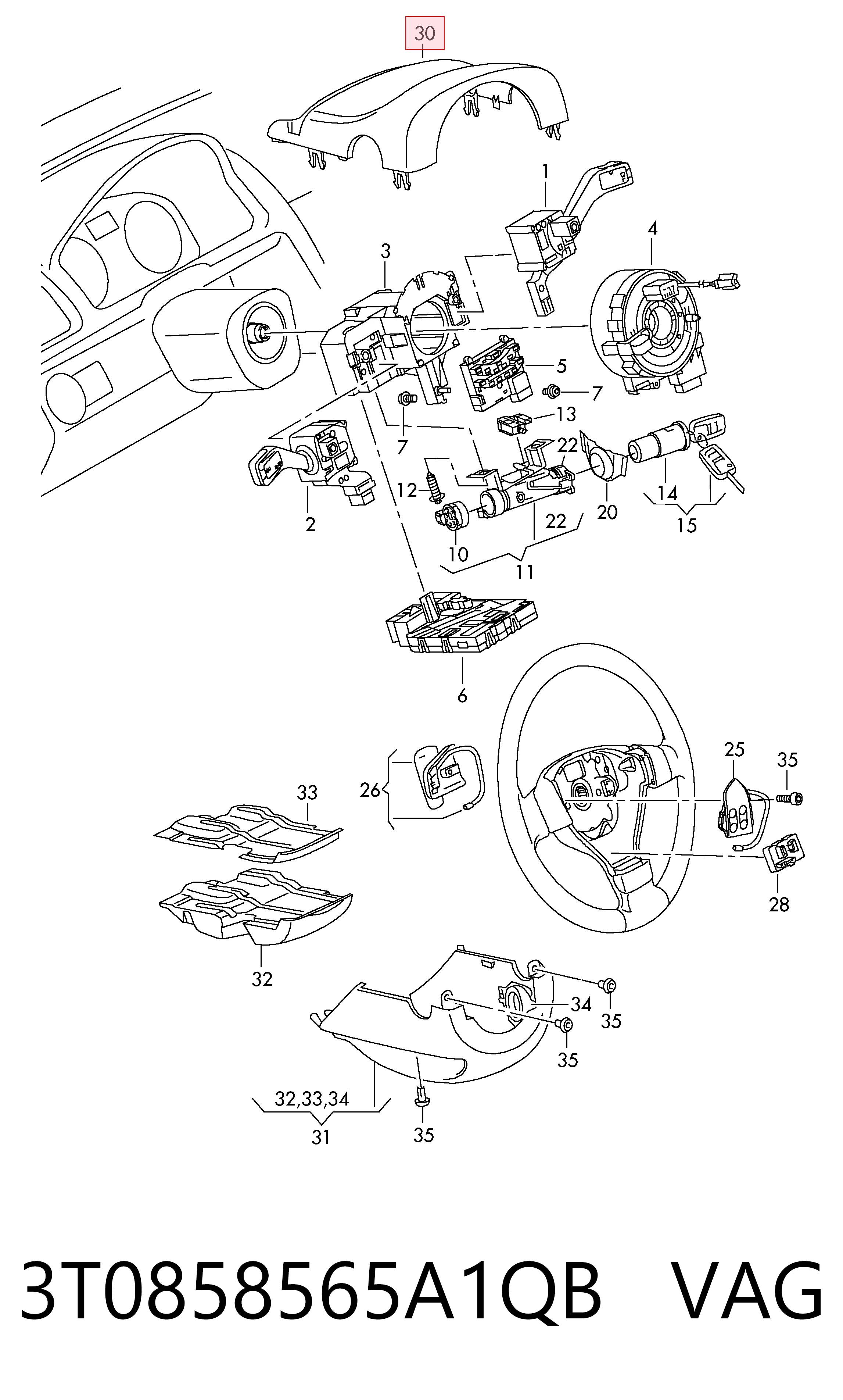 3T0858565A1QB VAG Накладка рулевой колонки