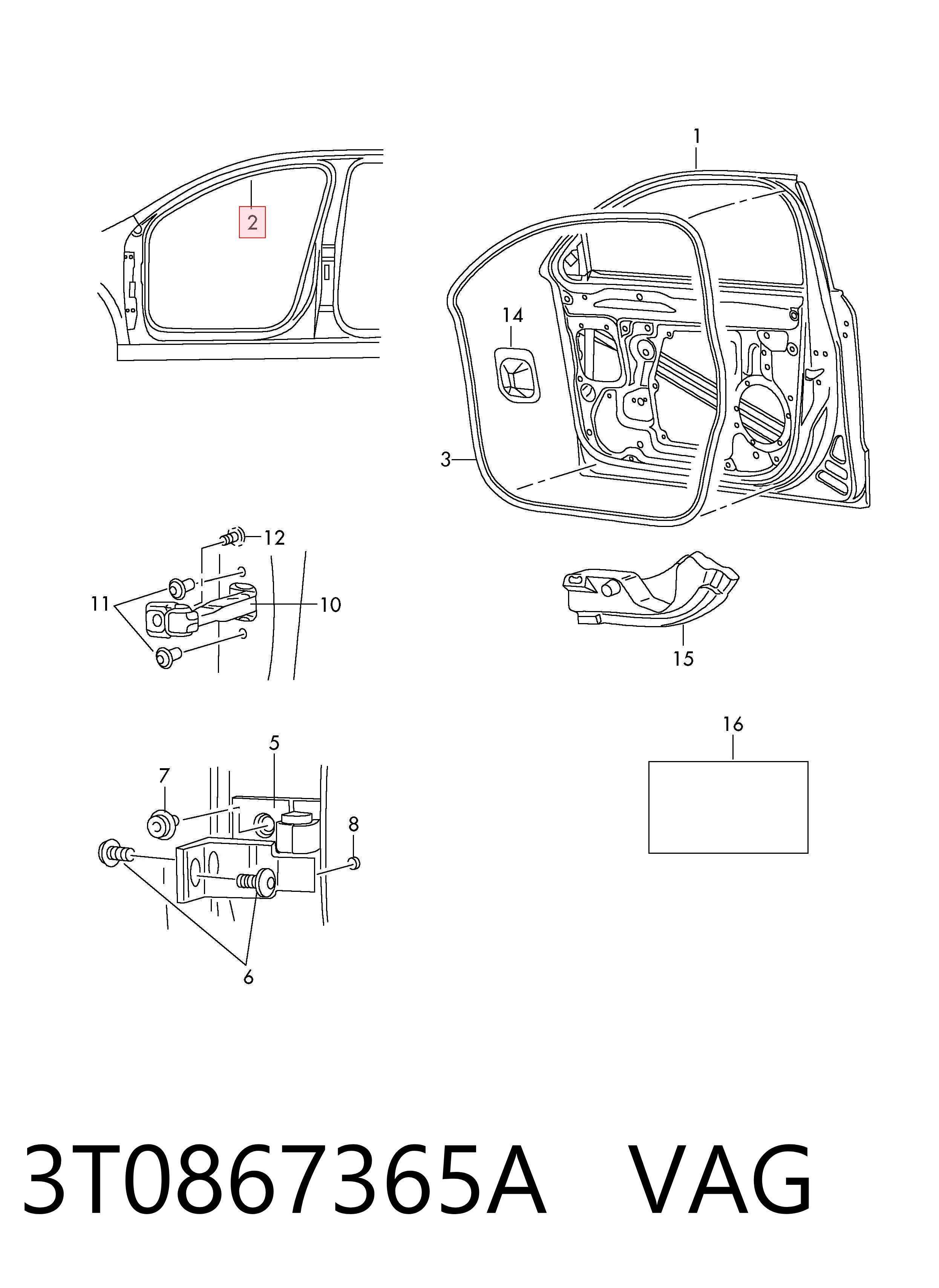 3T0867365A VAG Уплотнитель двери передней (на кузове)