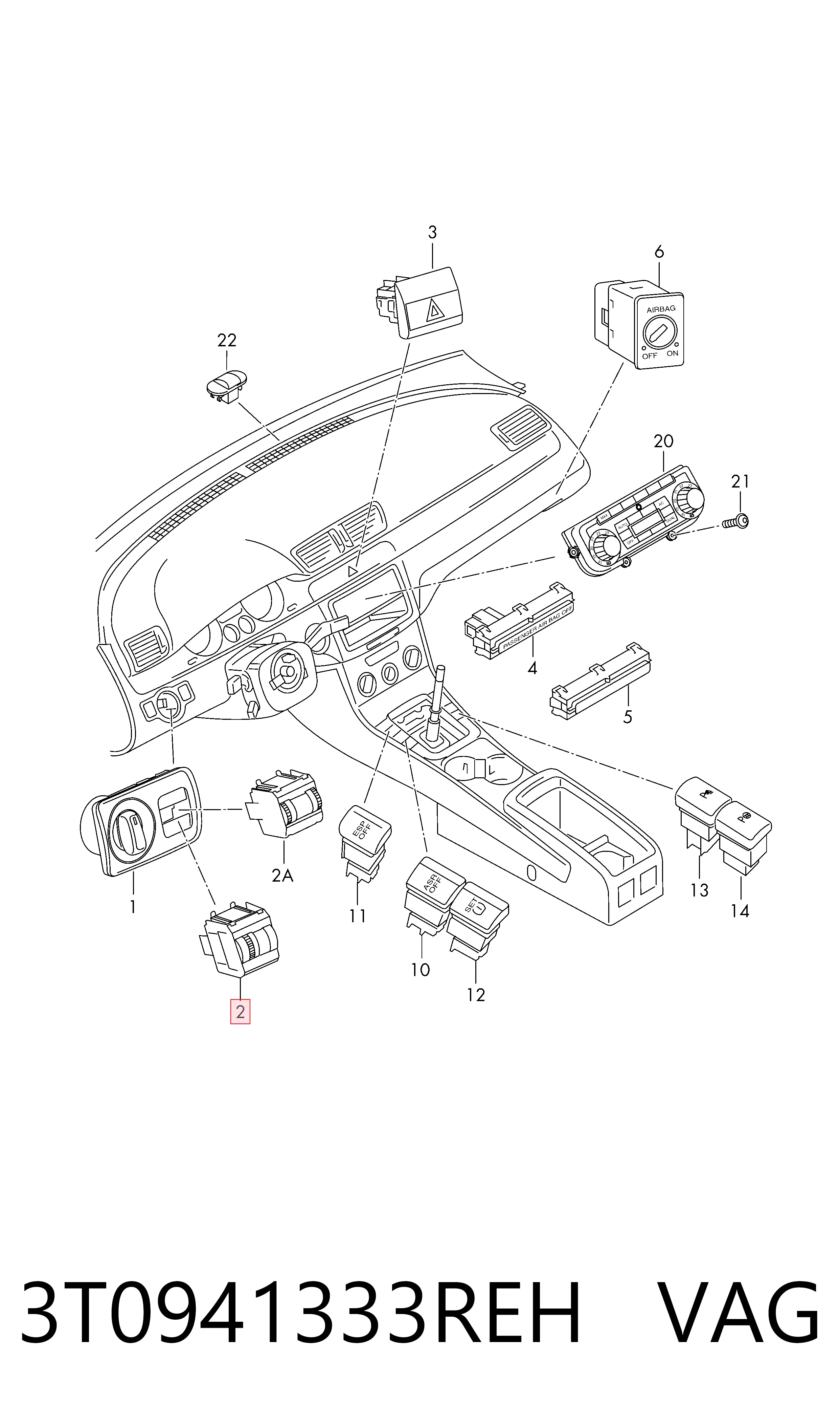 3T0941333REH VAG Кнопка корректора фар