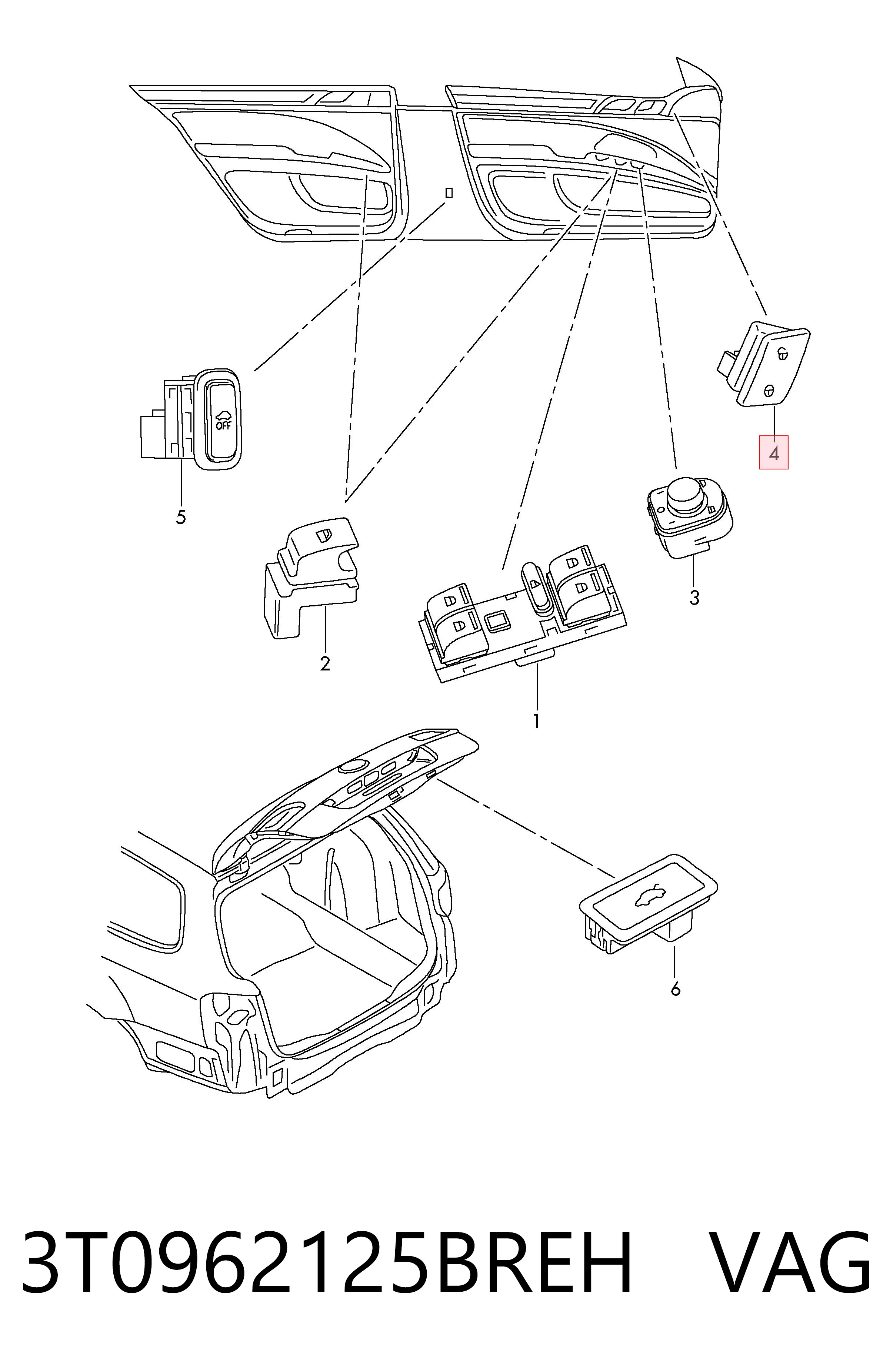 3T0962125BREH VAG Кнопка блокировки замка двери