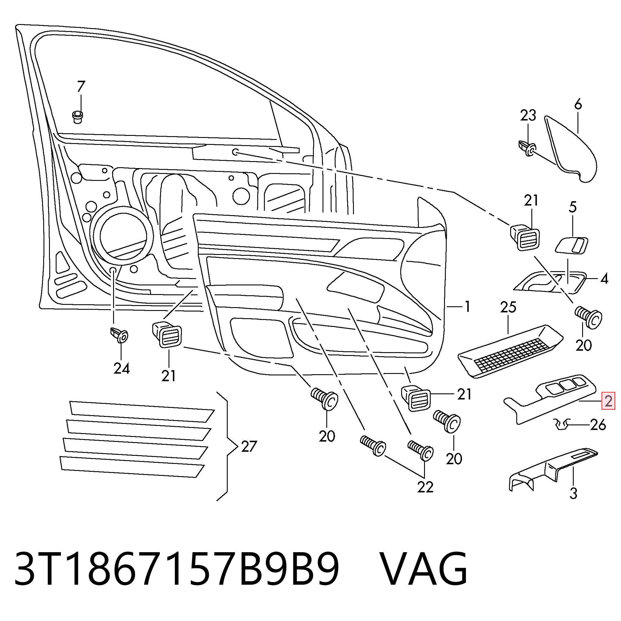 3T1867157B9B9 VAG Ручка двери передней внутренняя левая