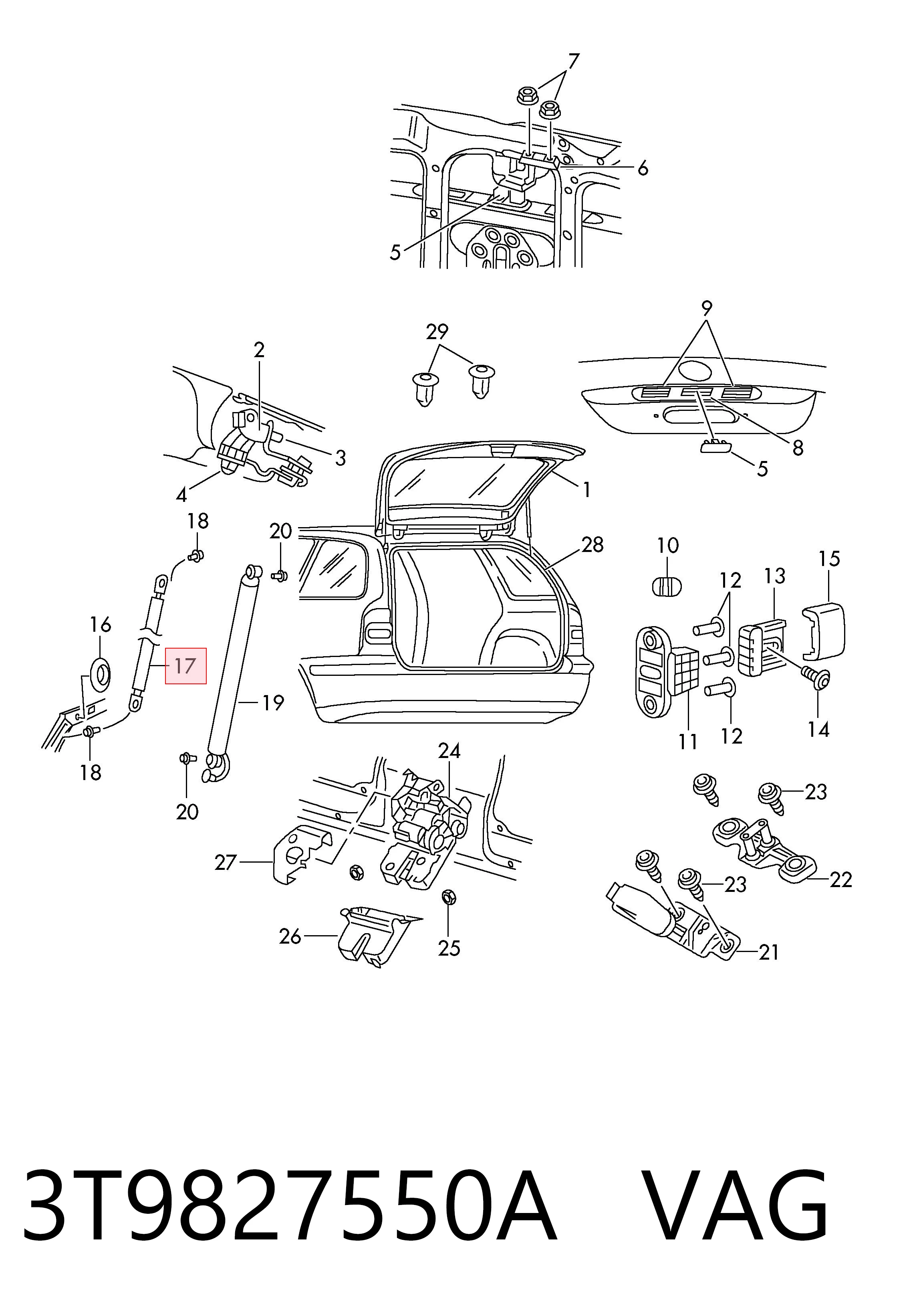 3T9827550A VAG Амортизатор крышки багажника