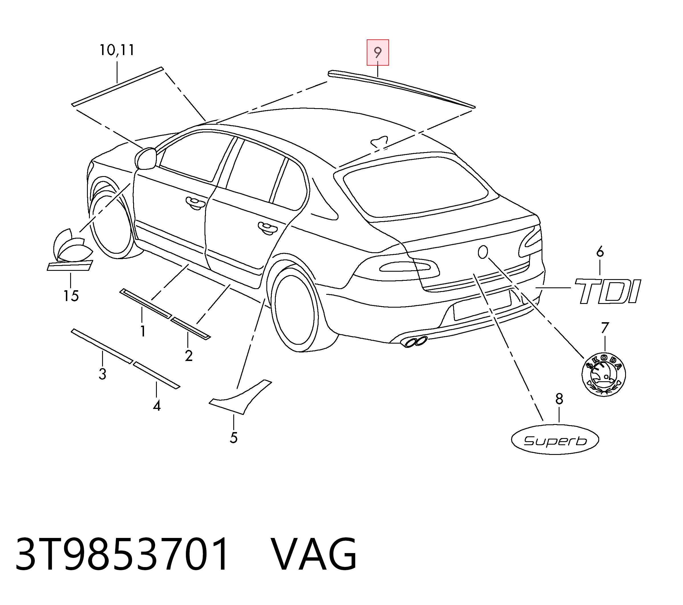 3T9853701 VAG Накладка крыши левая