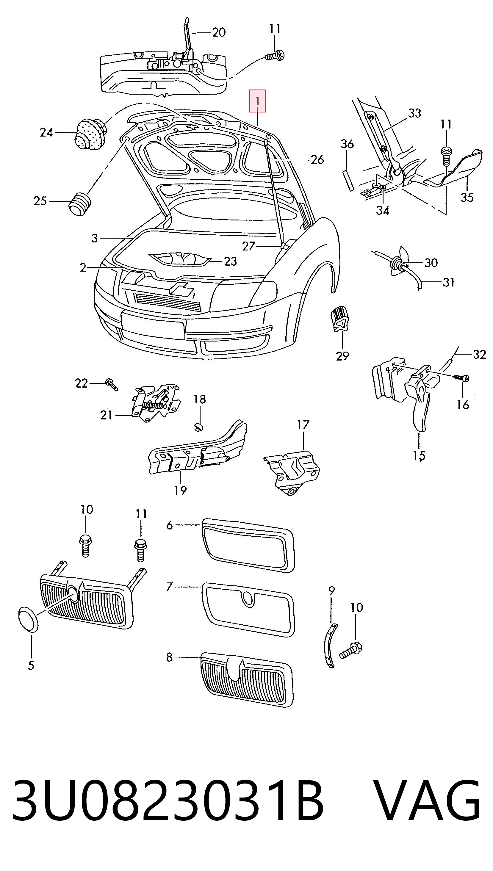 Капот на Skoda SuperB I 3U4