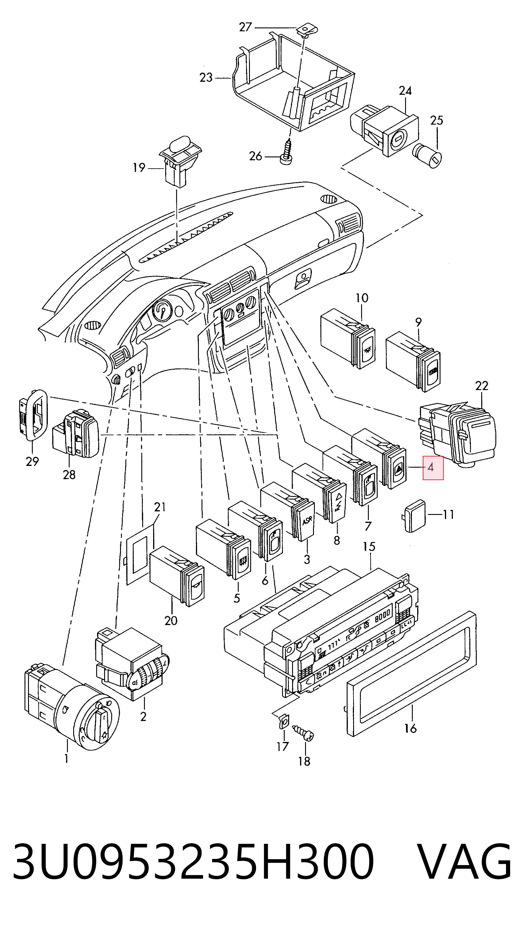 Кнопка аварийного сигнала Skoda SuperB I седан (3U4) (2001 - 2008) цена, от 31.67 USD