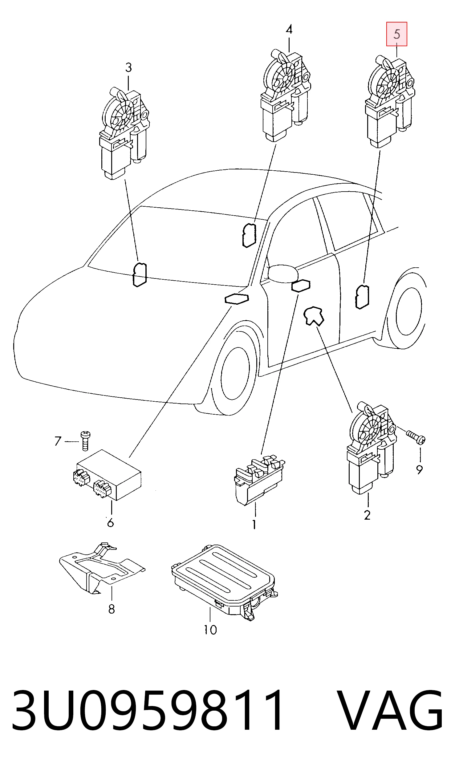 3U0959811 VAG Мотор стеклоподъемника двери задней, левой