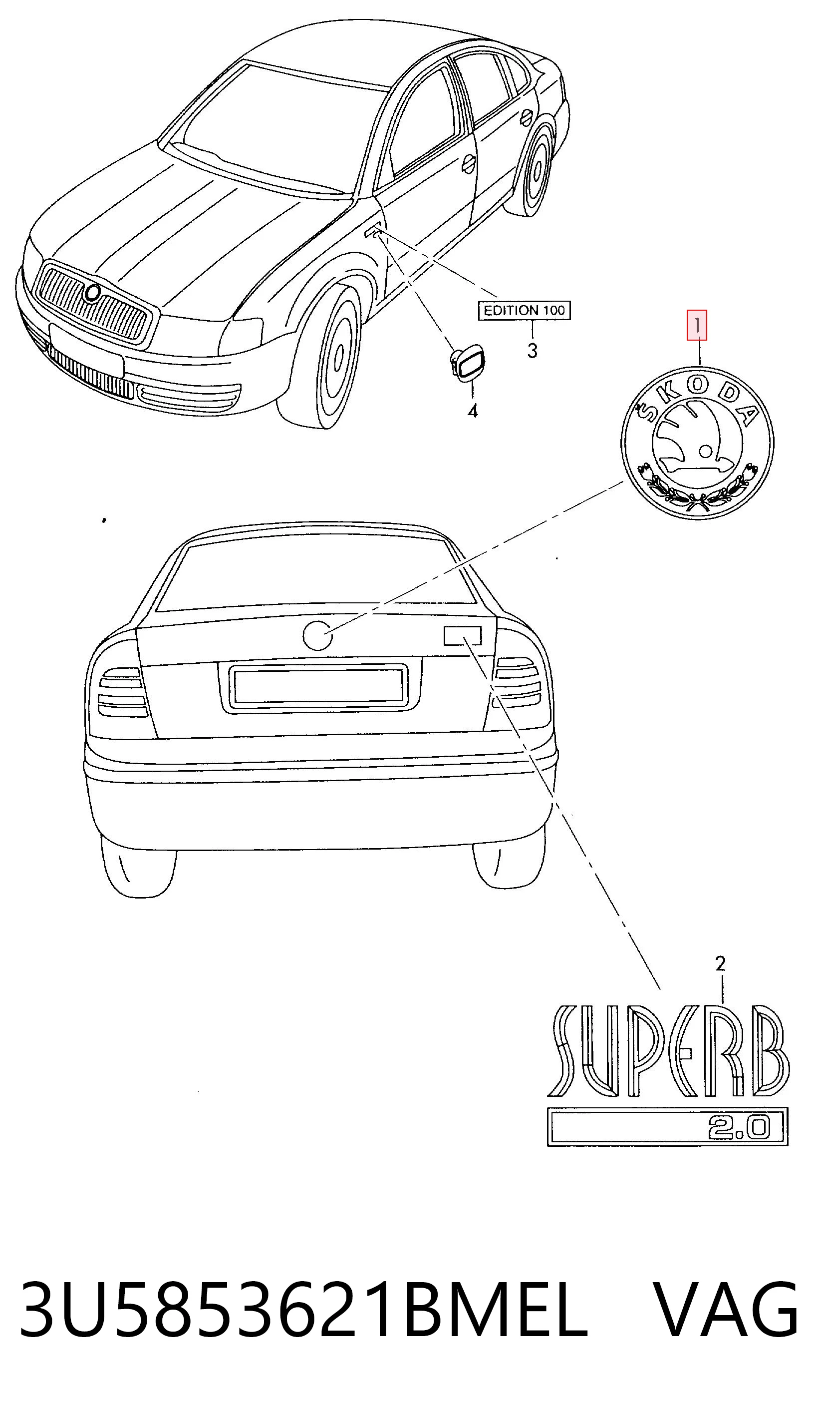 3U5853621BMEL VAG Фирменный значек на багажник