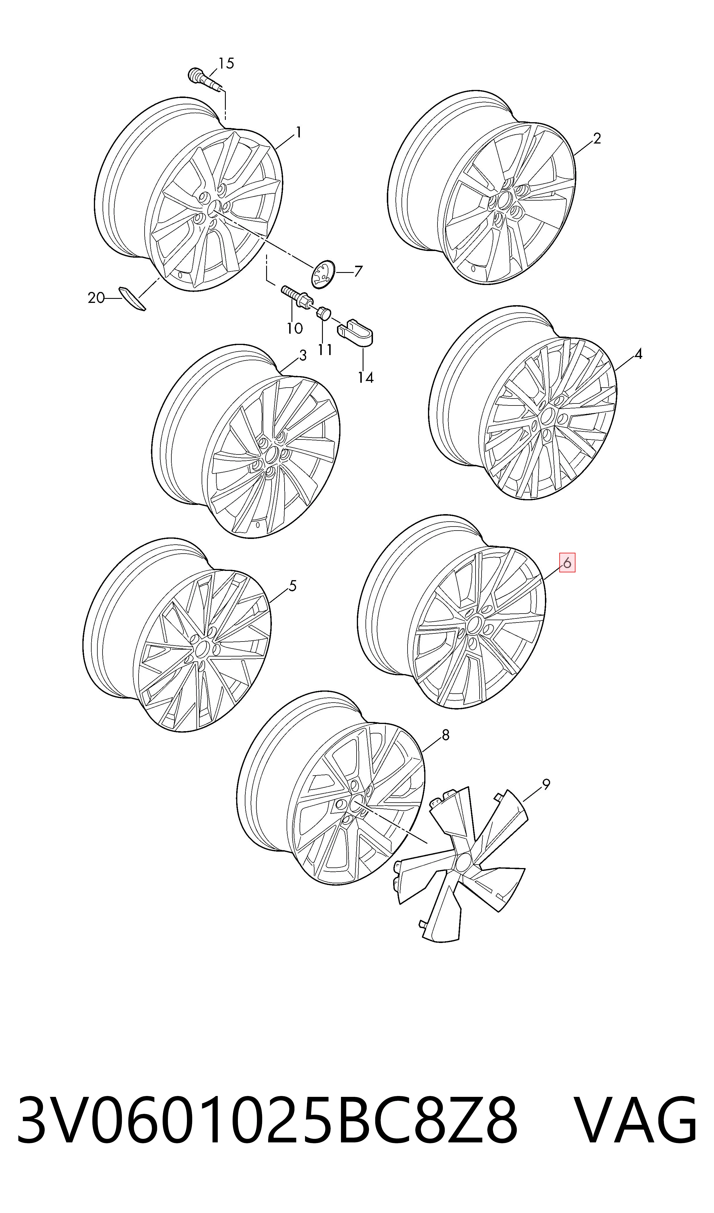 3V0601025BC8Z8 VAG Оригинальные диски