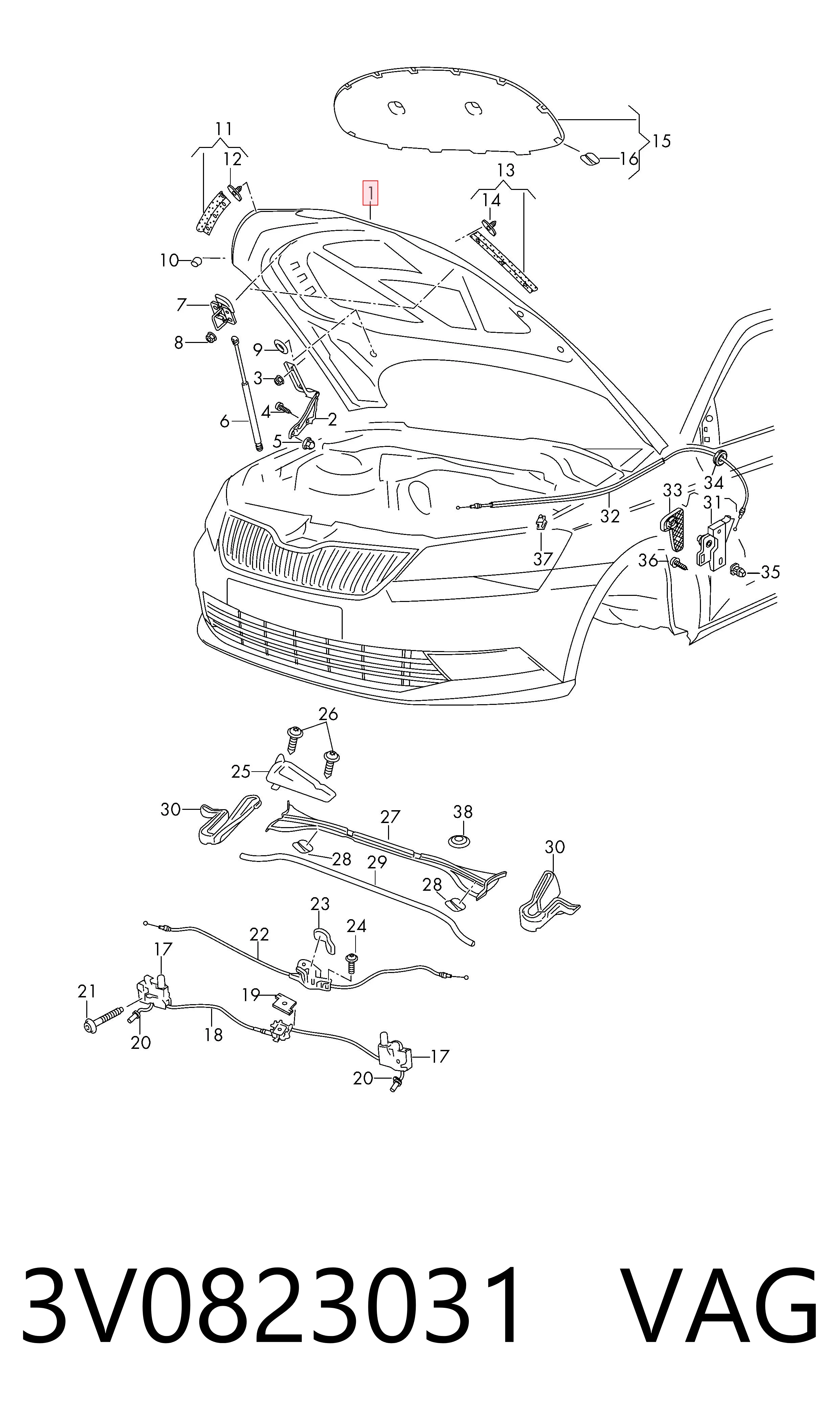 Капот Skoda SuperB III лифтбек (3V3) (2015 - 2026) цена, от 256.30 USD