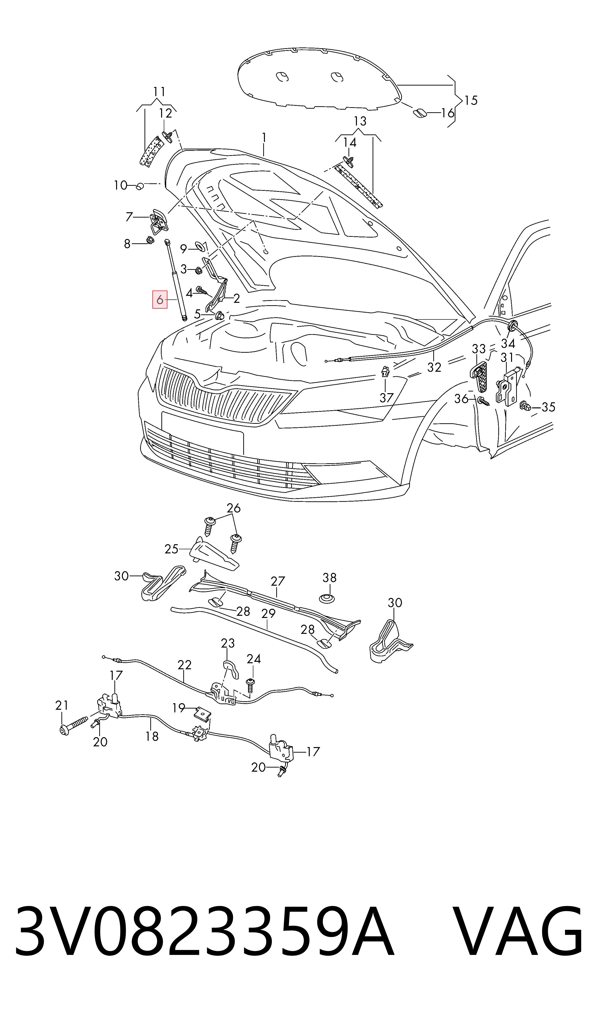 Стойка капота на Skoda SuperB III 3V3