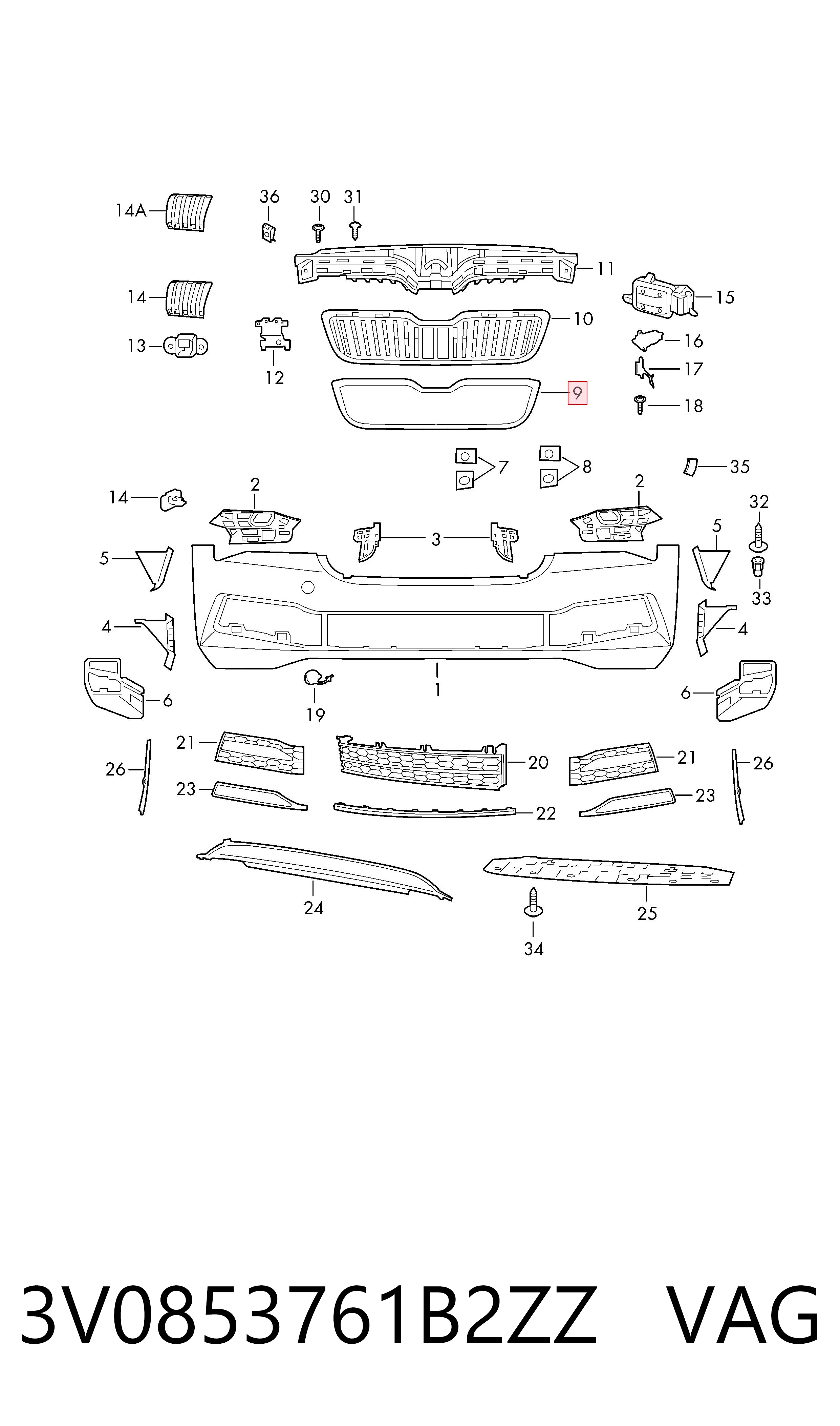 3V0853761B2ZZ VAG Решетка радиатора