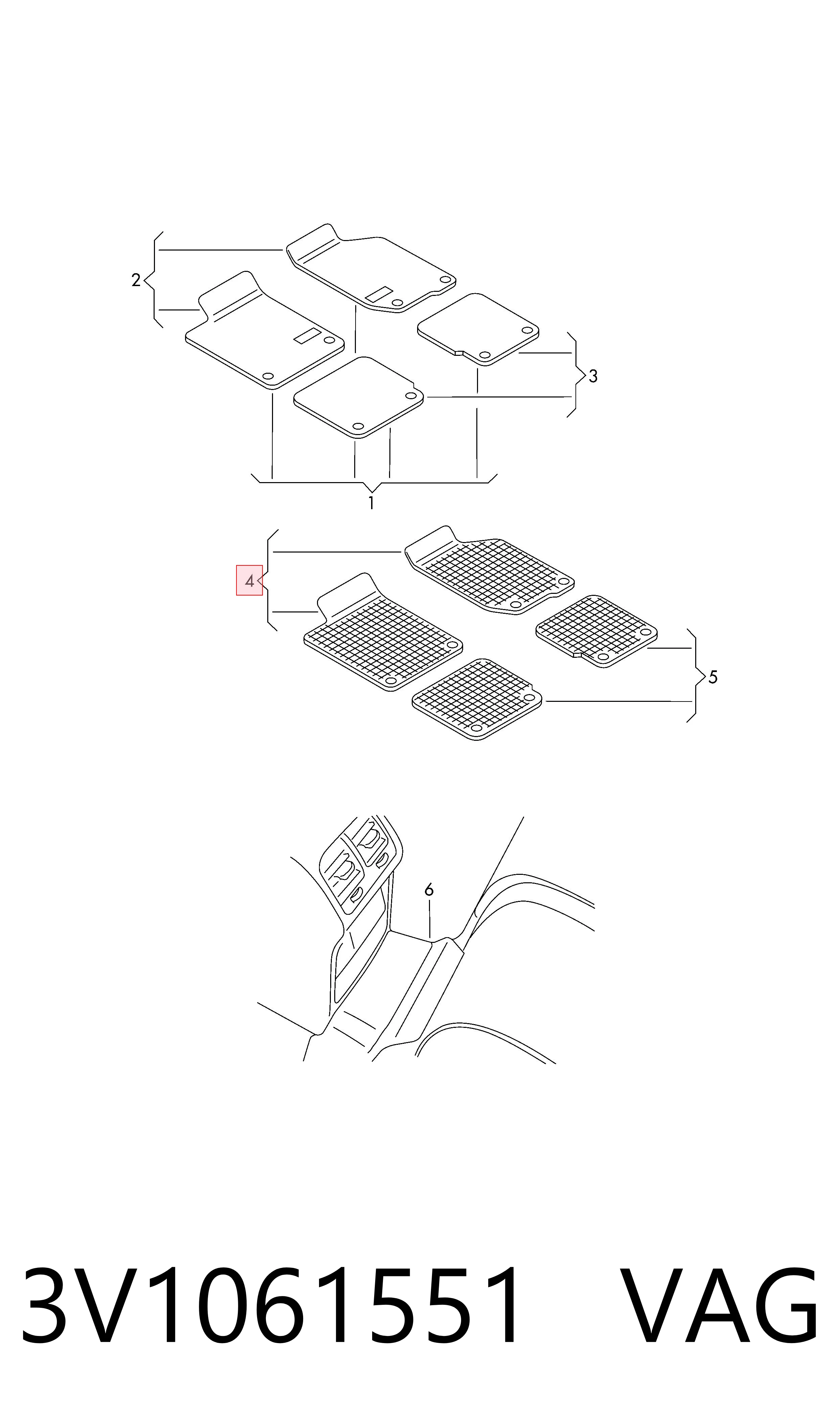 3V1061551 VAG Резиновые коврики передние