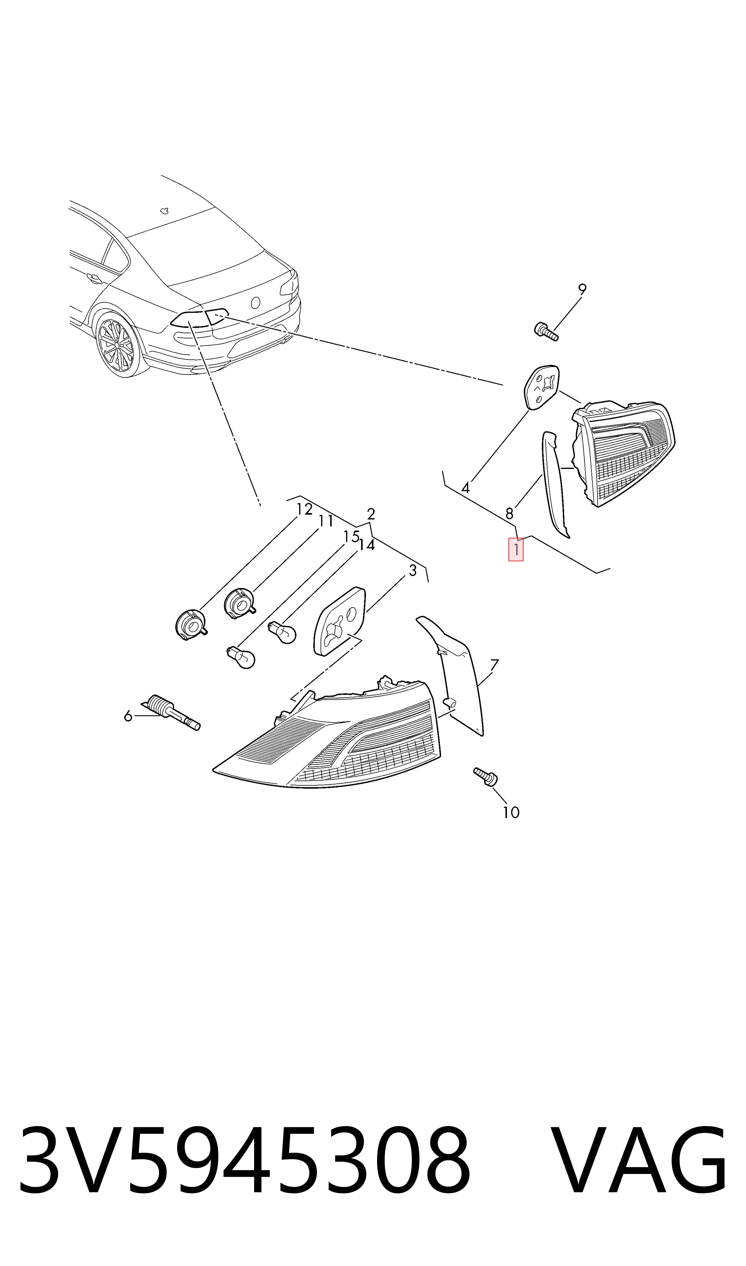 Фонарь задний правый, внутренний VAG 3V5945308DREF цена, от 72.41 USD