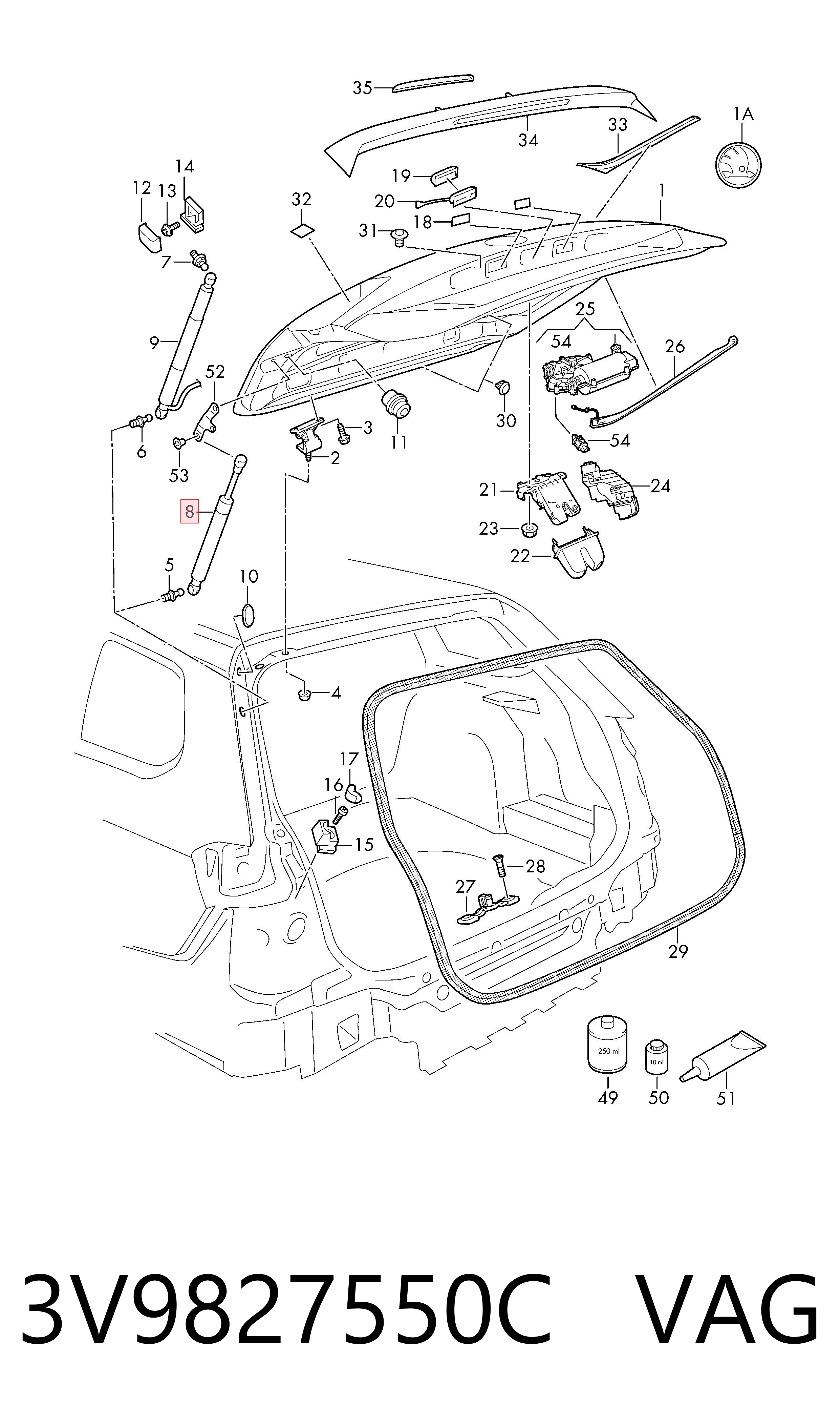 3V9827550C VAG Амортизатор крышки багажника