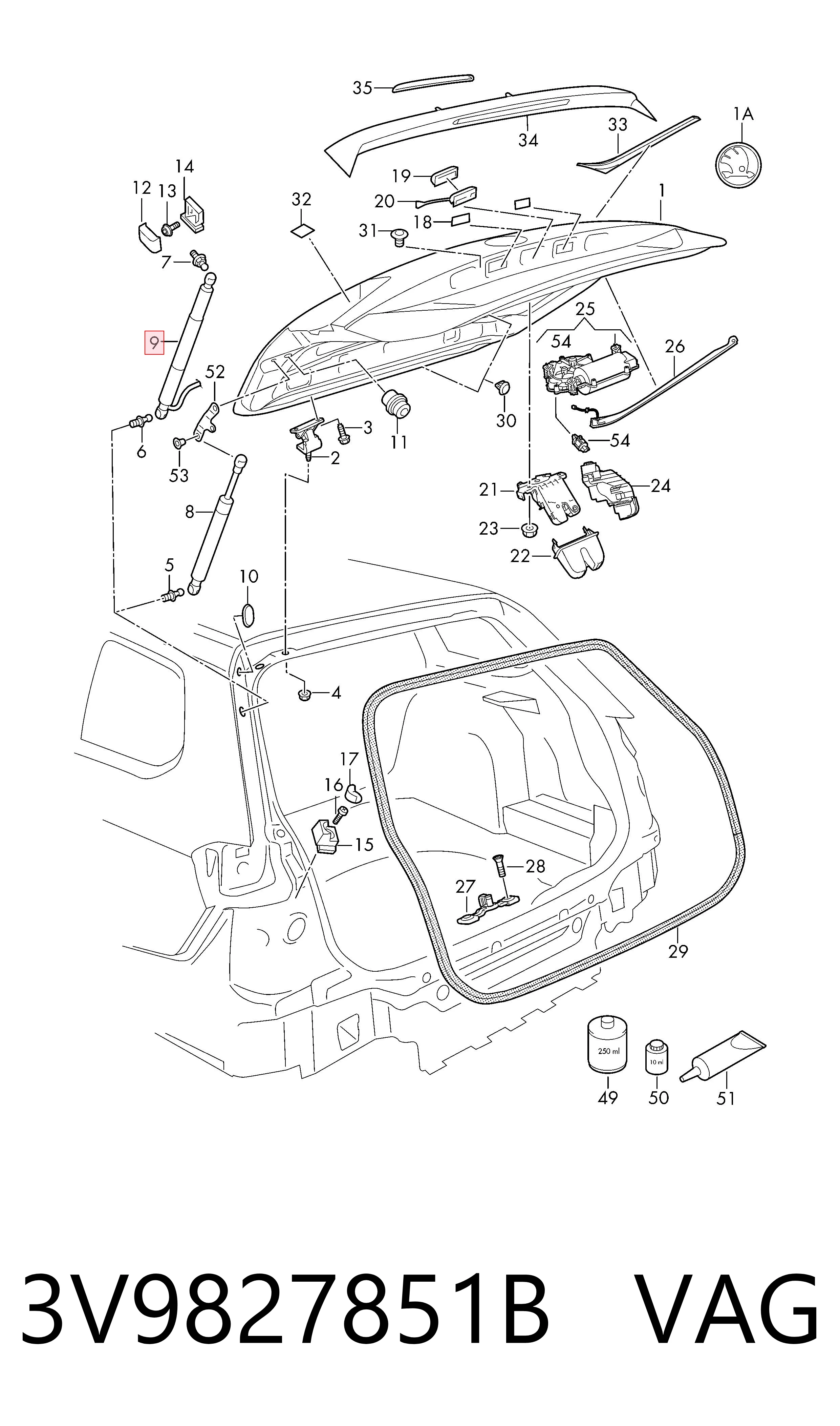 3V9827851B VAG Амортизатор крышки багажника