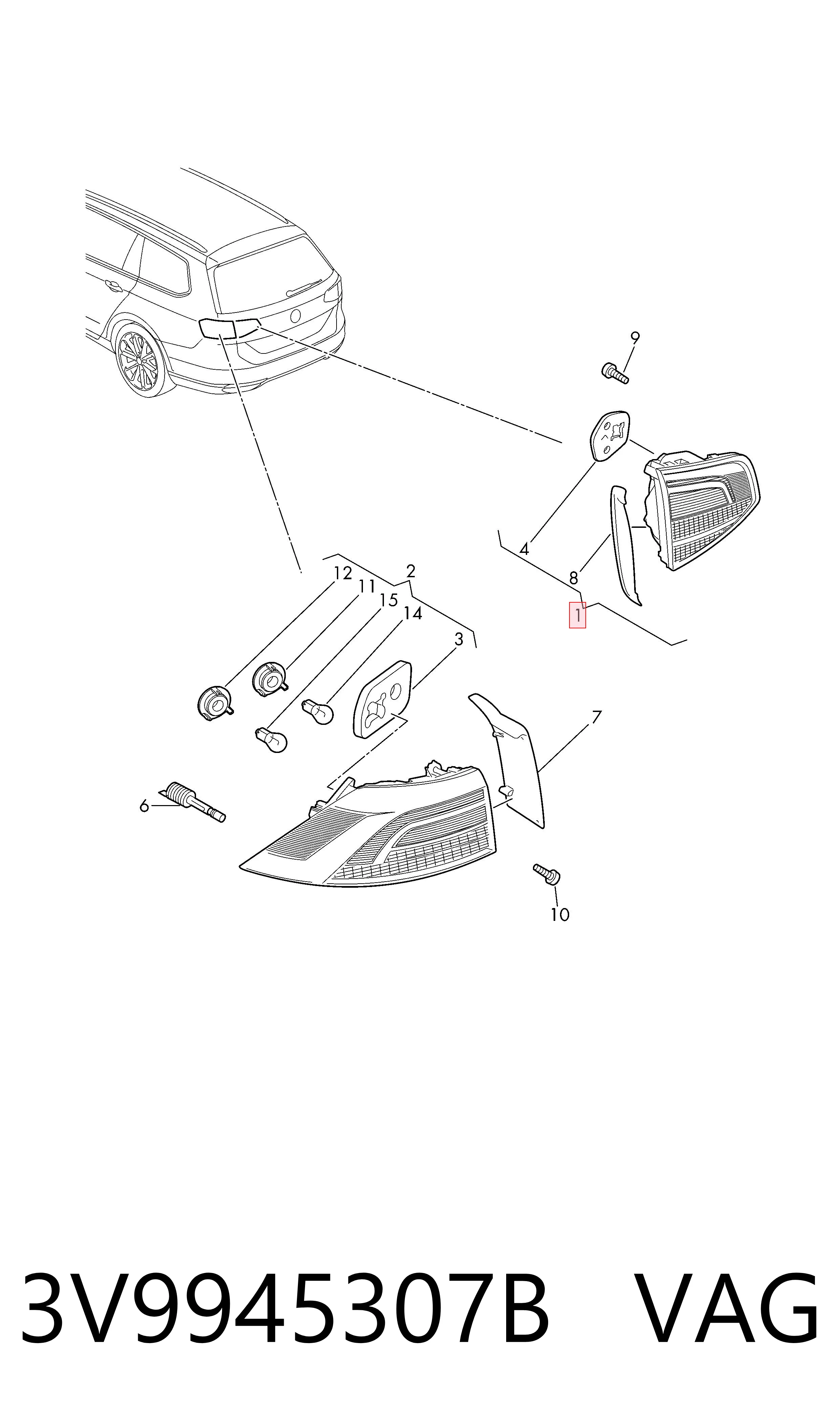 3V9945307B VAG Задняя левая внутренняя фара