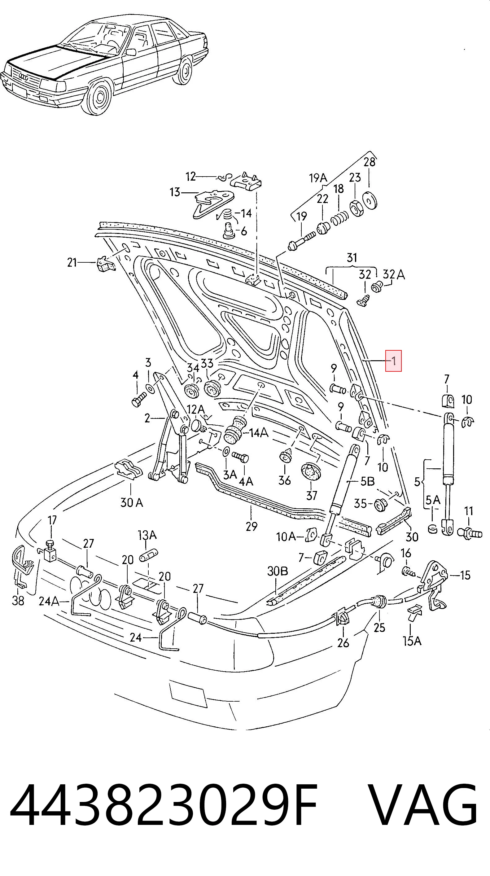 Капот на Audi 100 C3 44, 44Q