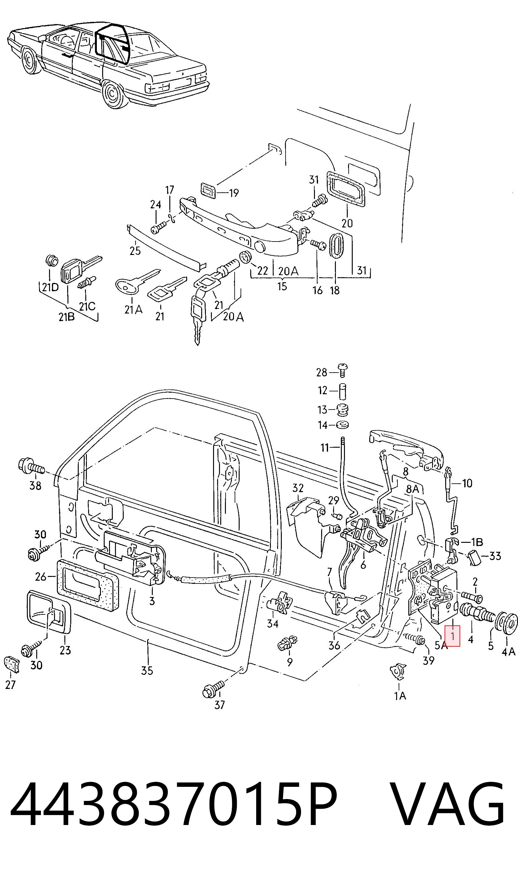 Замок двери водителя на Audi 100 C3 44, 44Q