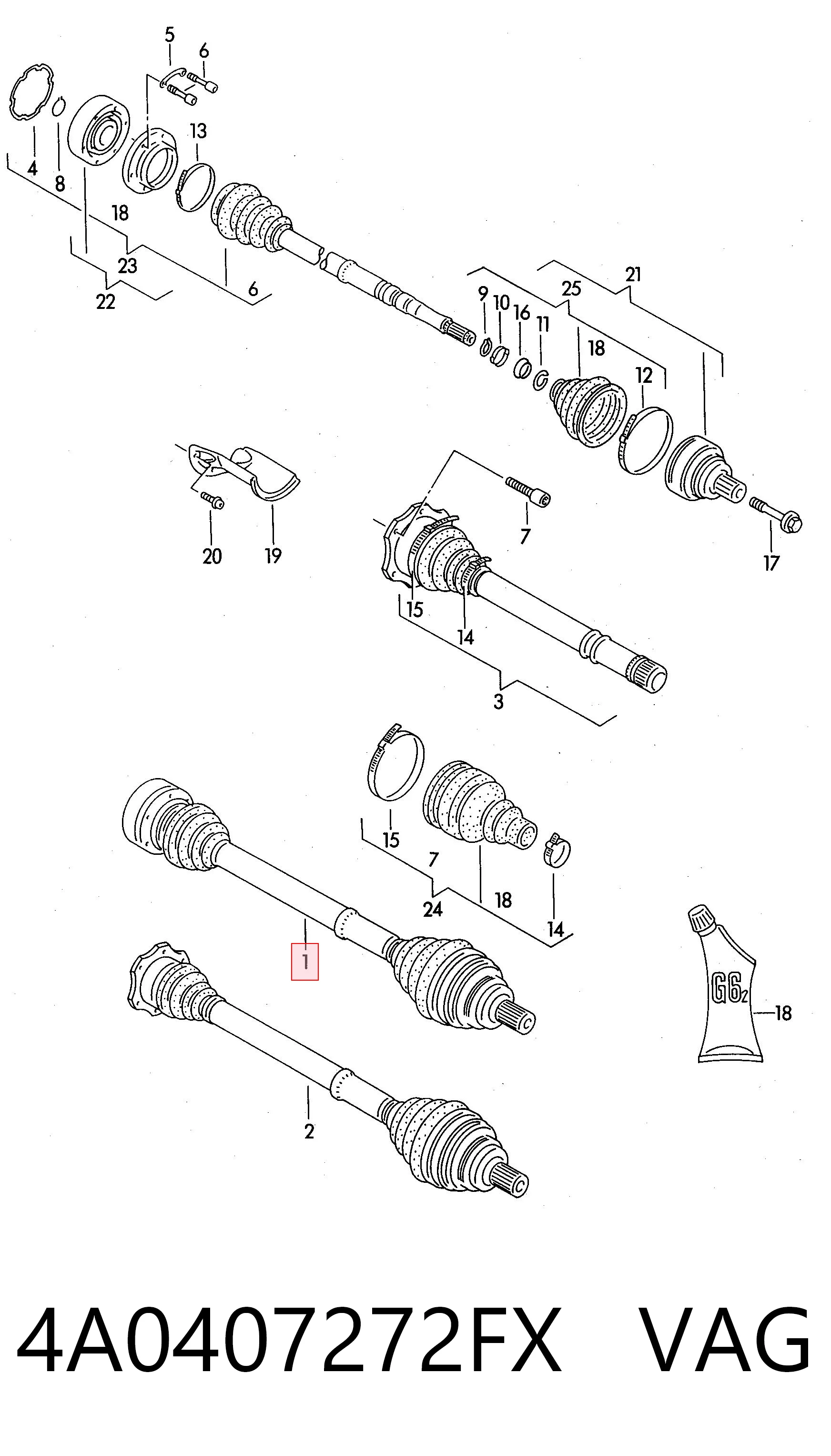 Привод передний правый Audi A6 C4 универсал (4A5) (1994 - 1998) цена, от 112.99 USD