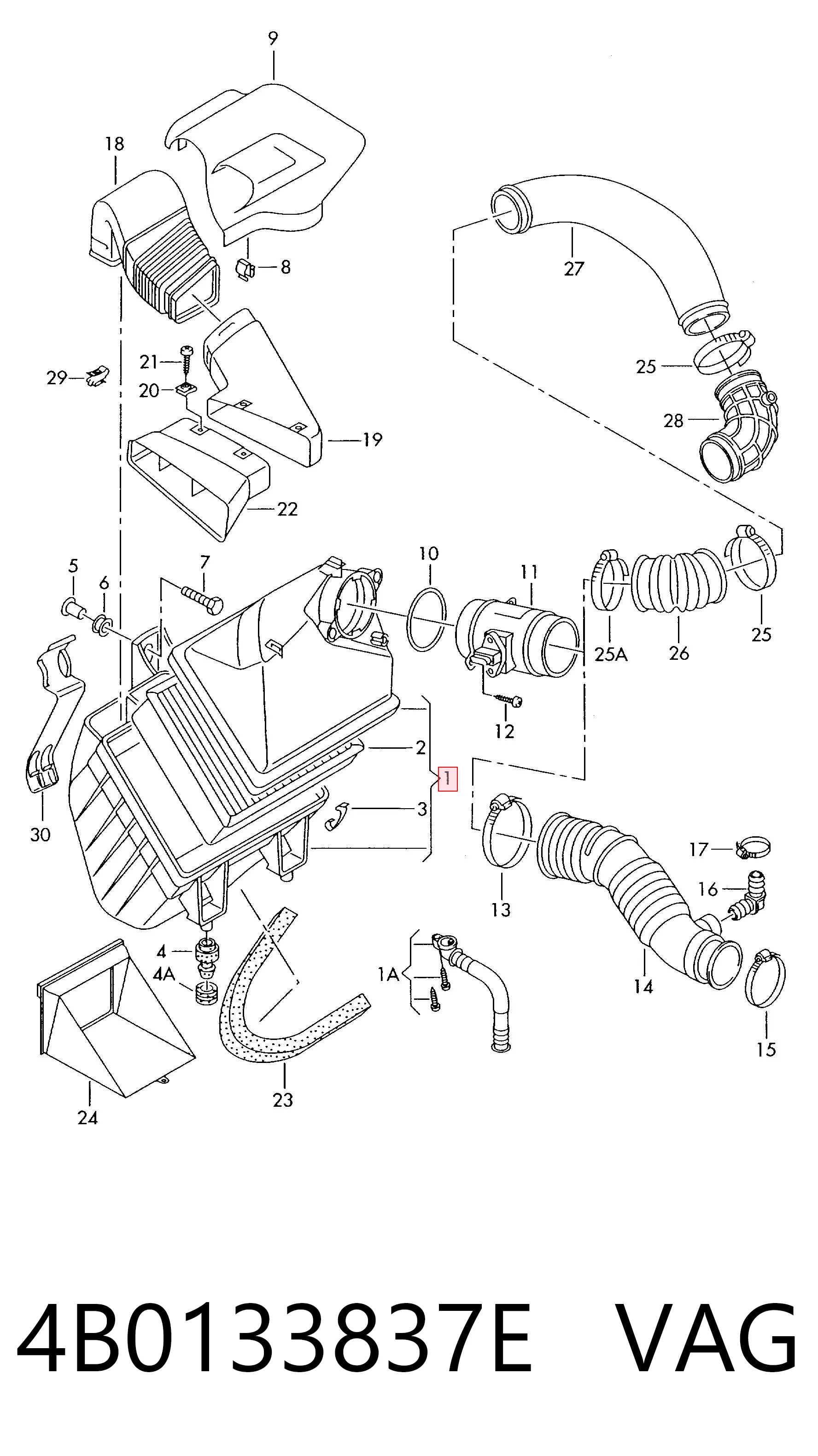Коробка фильтра на Audi A4 Avant B5 8D5