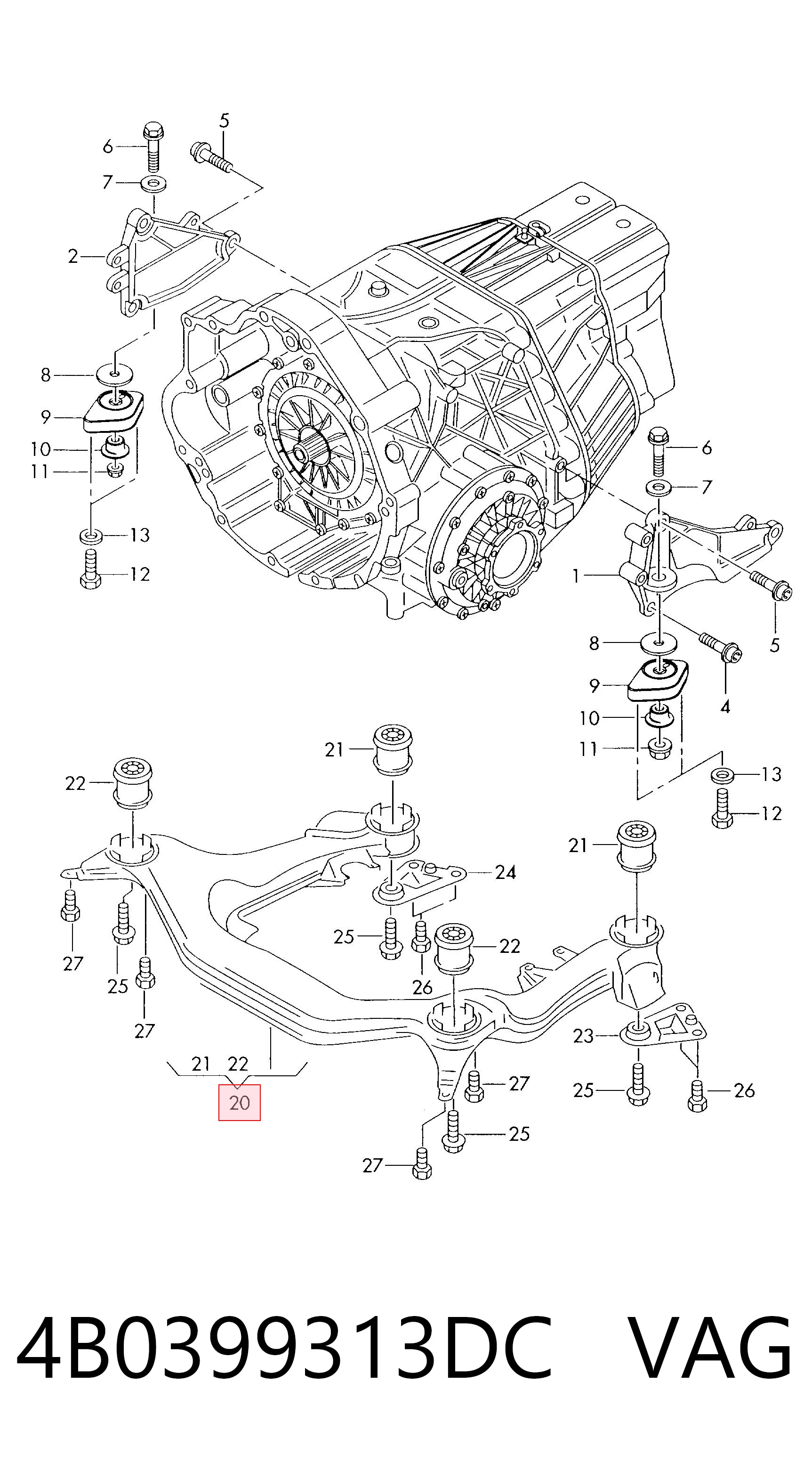 Подрамник передней подвески на Audi A4 B5 8D2