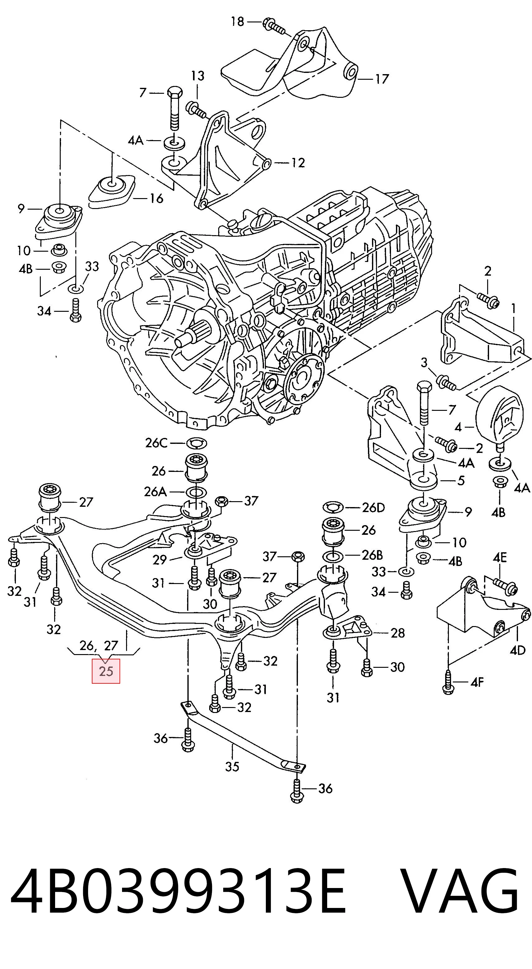 Передняя балка Audi A4 B5 седан (8D2) (1994 - 2001) цена, от 19.00 USD