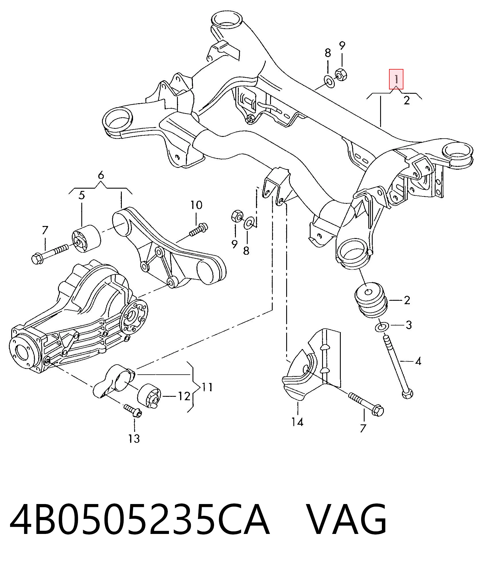 Подрамник задней подвески на Audi A6 C5 4B2, 4B4