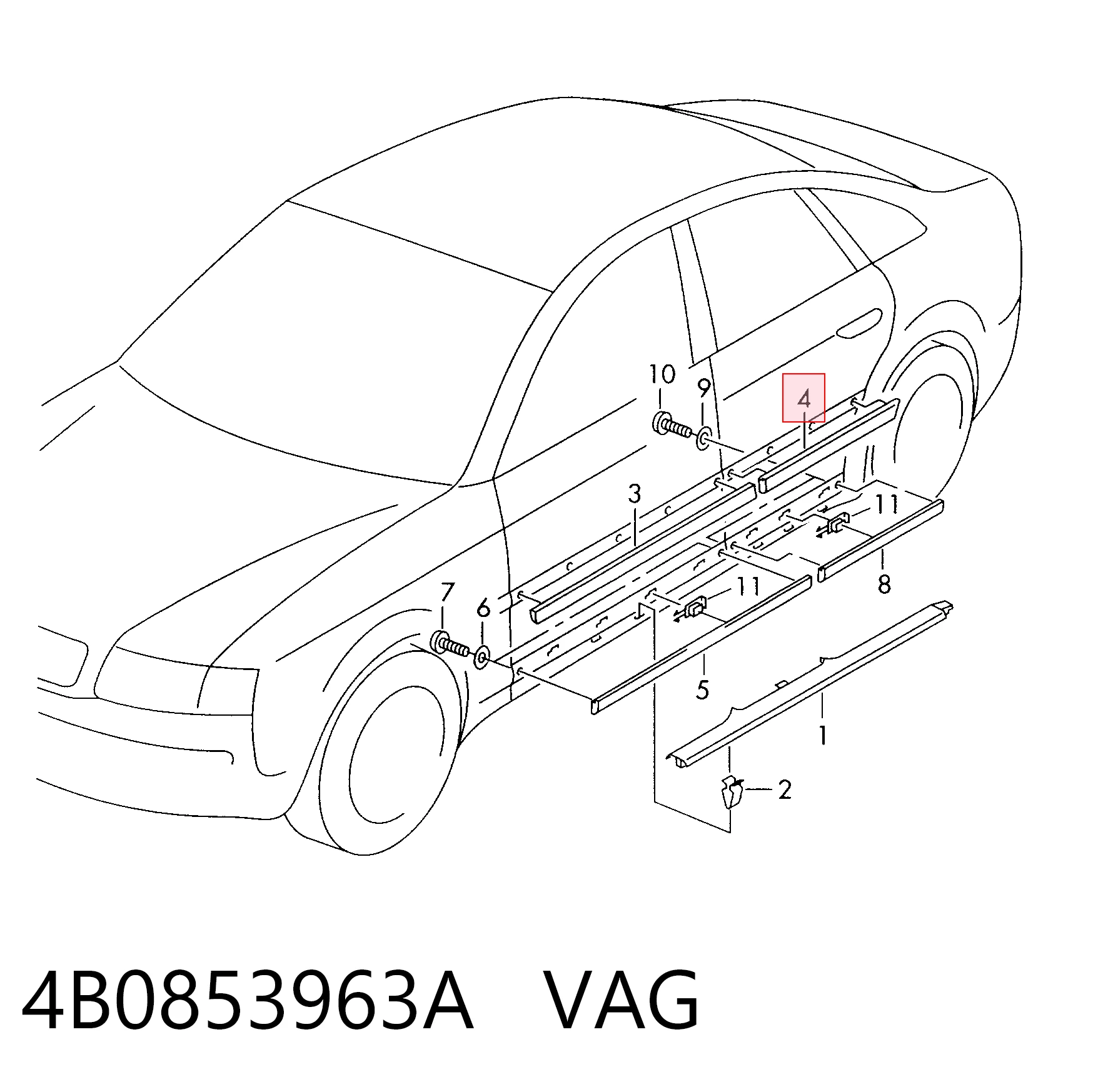 4B0853963A VAG Молдинг бампера заднего