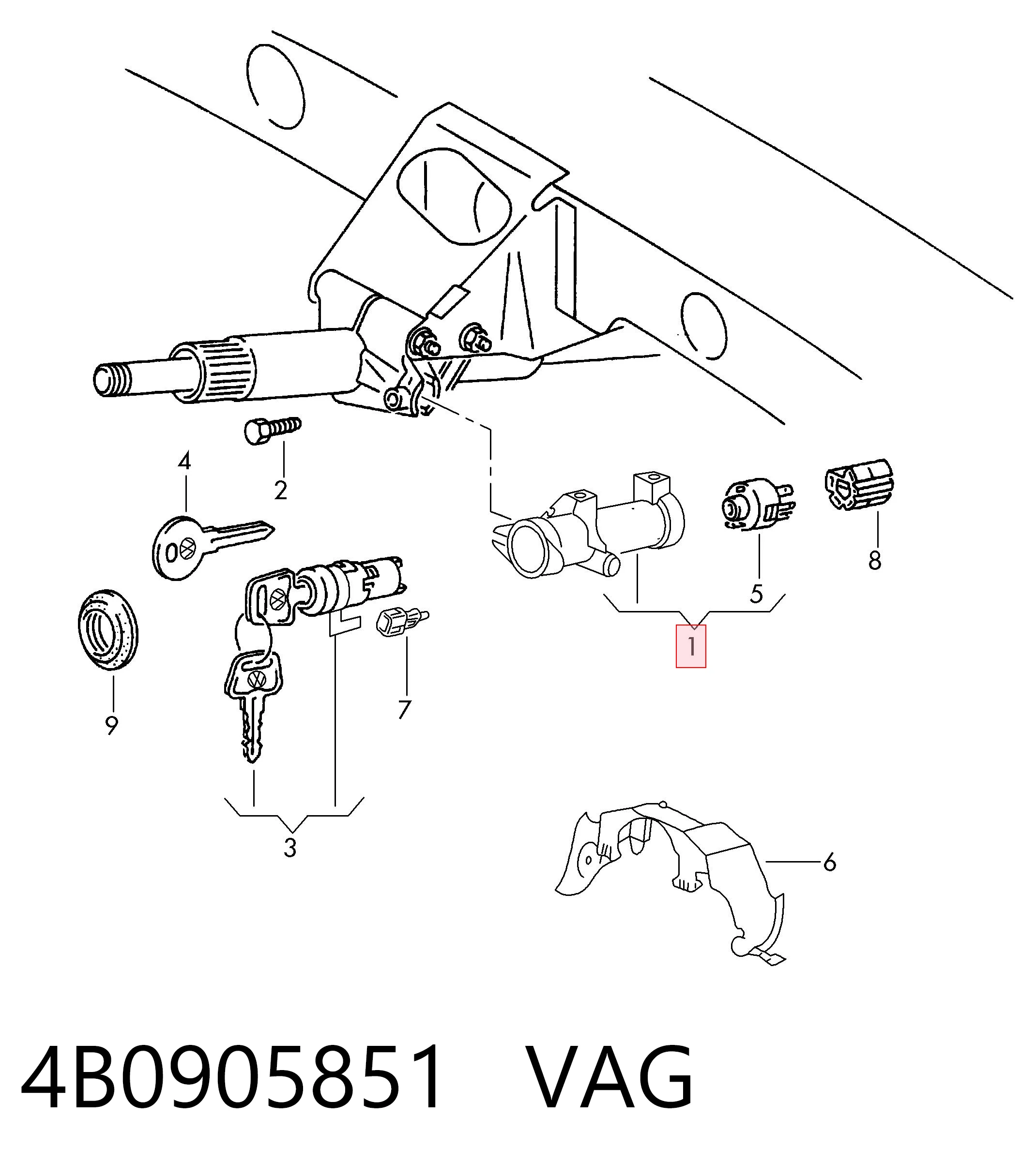 Замок зажигания на Audi A4 B5 8D2